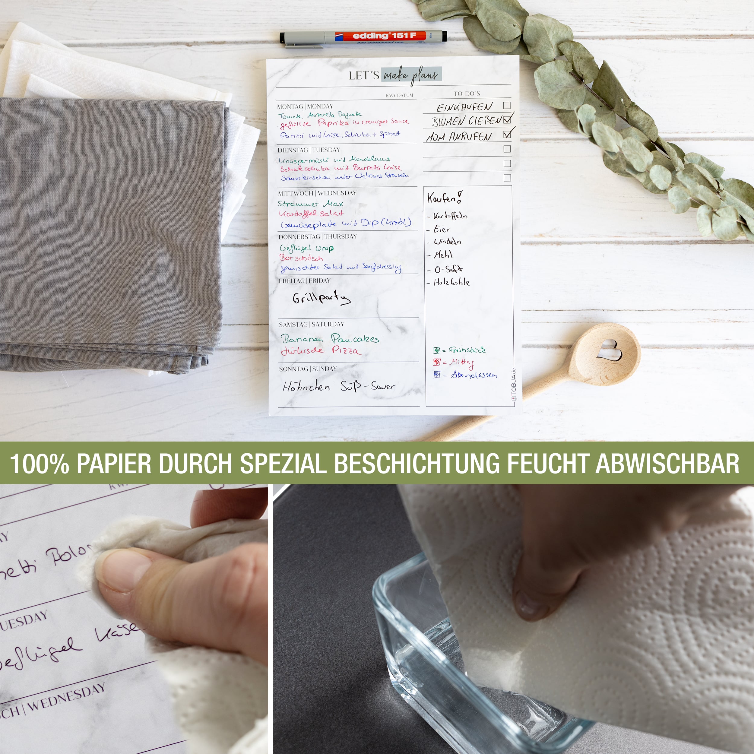 Menüplaner Blatt inkl. 4 edding Stifte