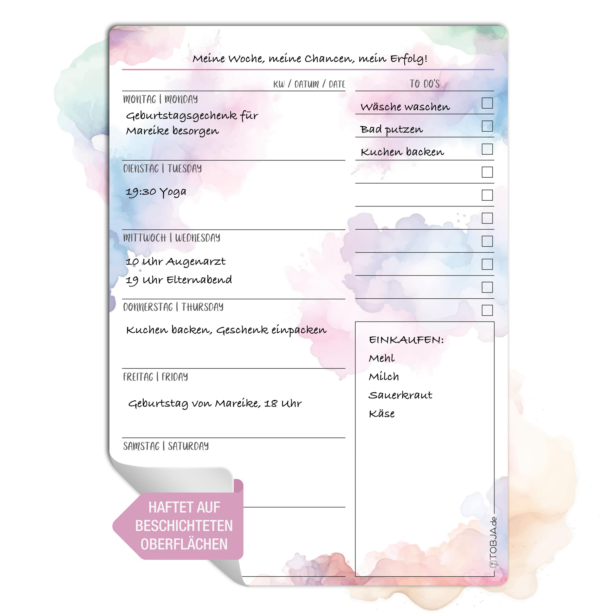 Aquarell Essensplaner - klebt überall, nass abwischbar!