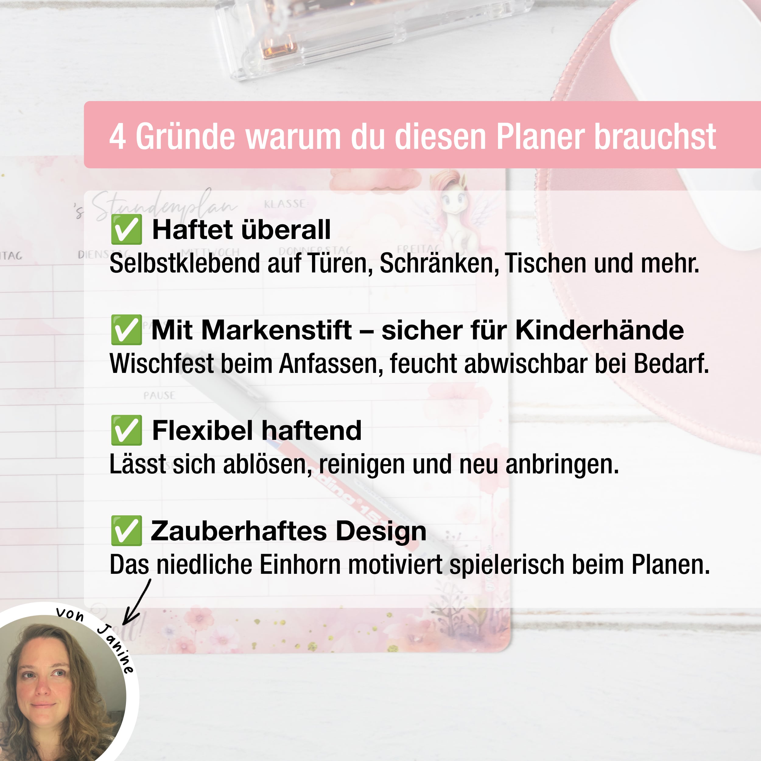 Stundenplan Unicorn +Stift - klebt überall, nass abwischbar! Stundenplan Unicorn +Stift - klebt überall, nass abwischbar!