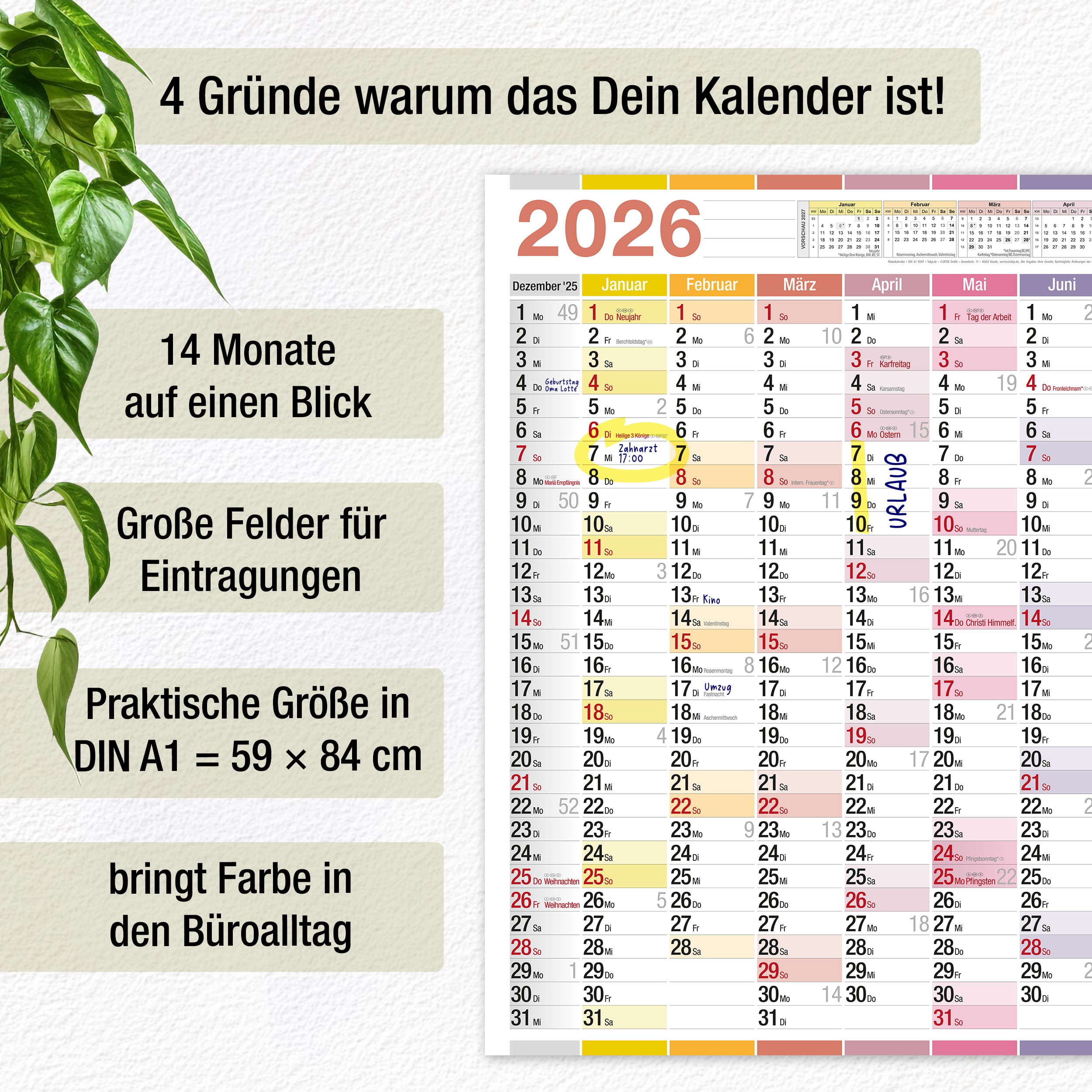 Wandkalender A1 2026 "bunt"