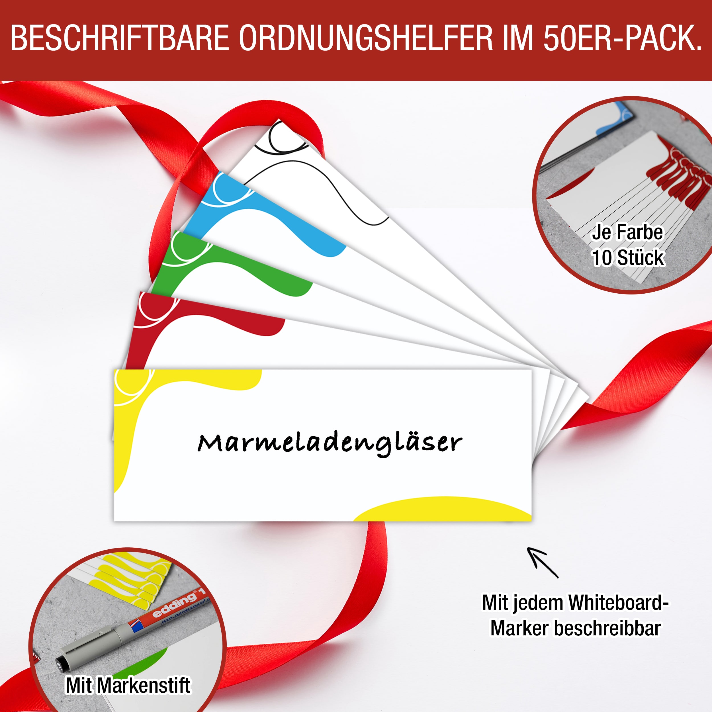 Beschreibbare Magnetstreifen: 50Stck. inkl. Stift
