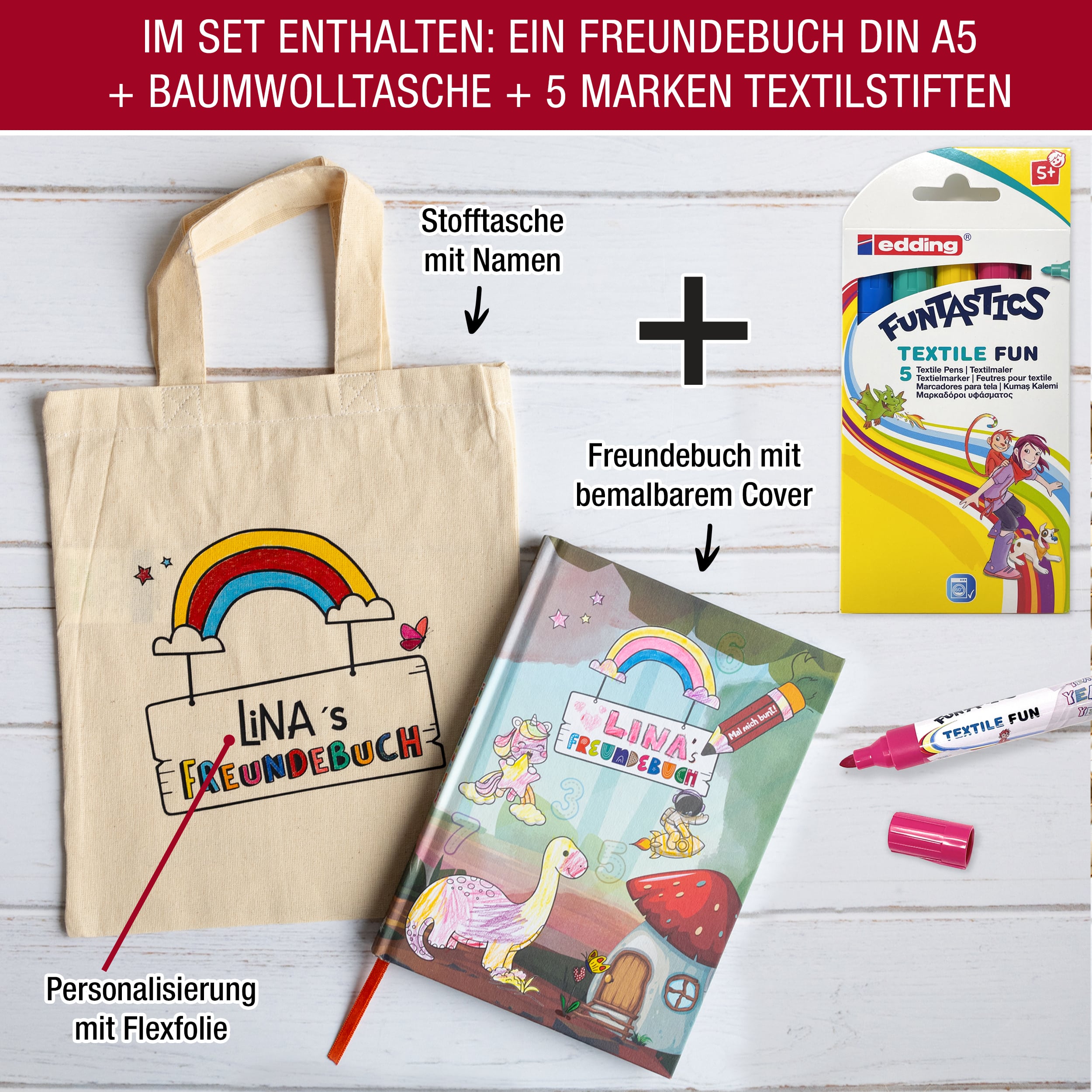 Freundebuch mit Personalisierter Stofftasche
