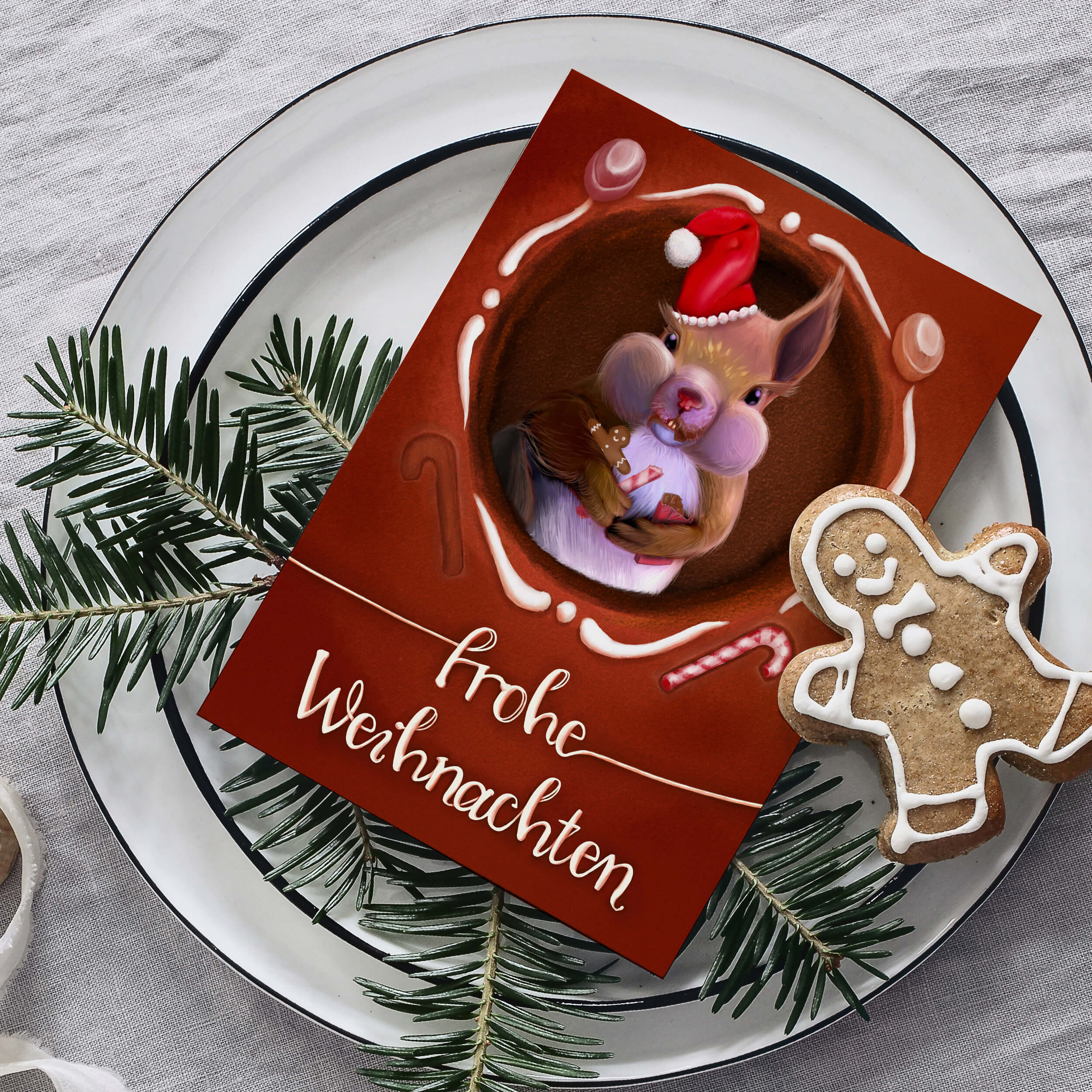 Weihnachtskarten "Tiere im Lebkuchenhaus"