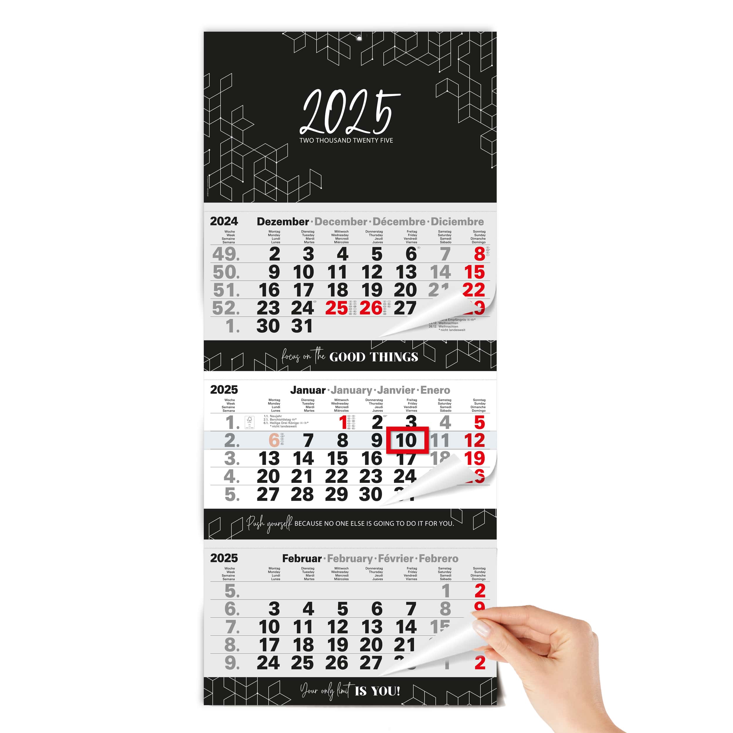 3-Monatskalender 2025 Block Schwarz