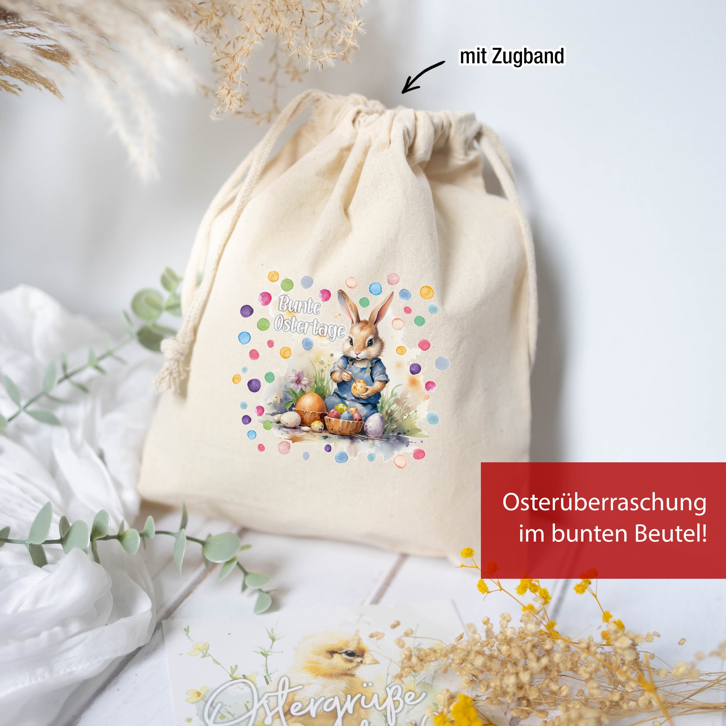 Osterbeutel Hasen Bunt 3x 