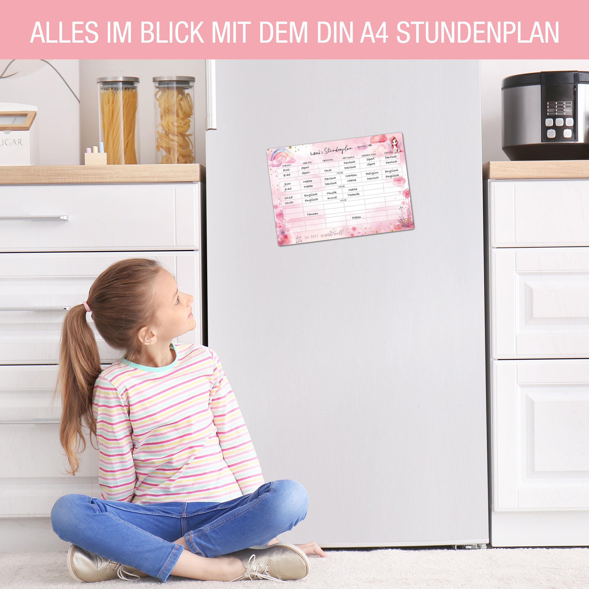 Stundenplan Unicorn +Stift - klebt überall, nass abwischbar!