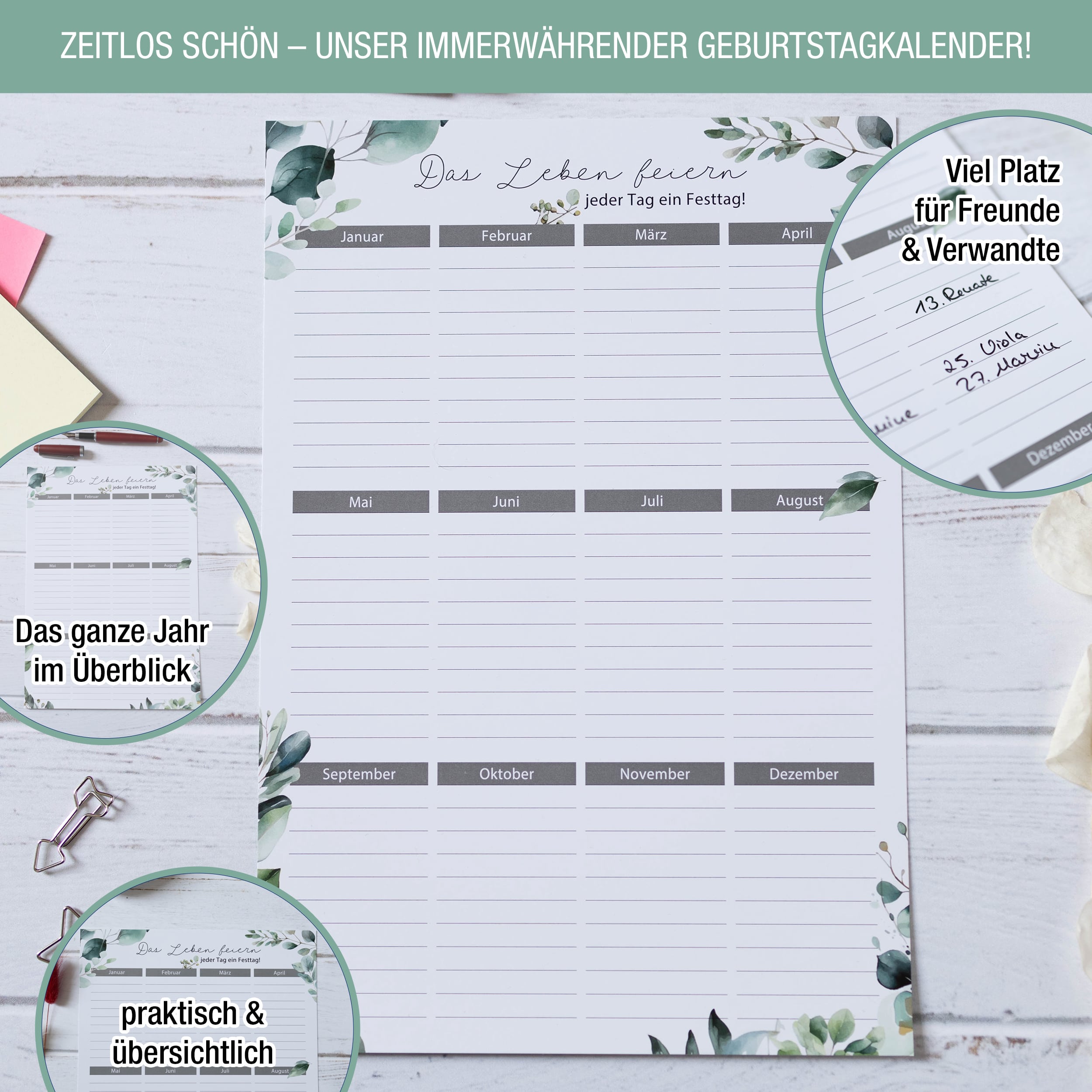Geburtstagskalender A4 2er Set "Eukalyptus"
