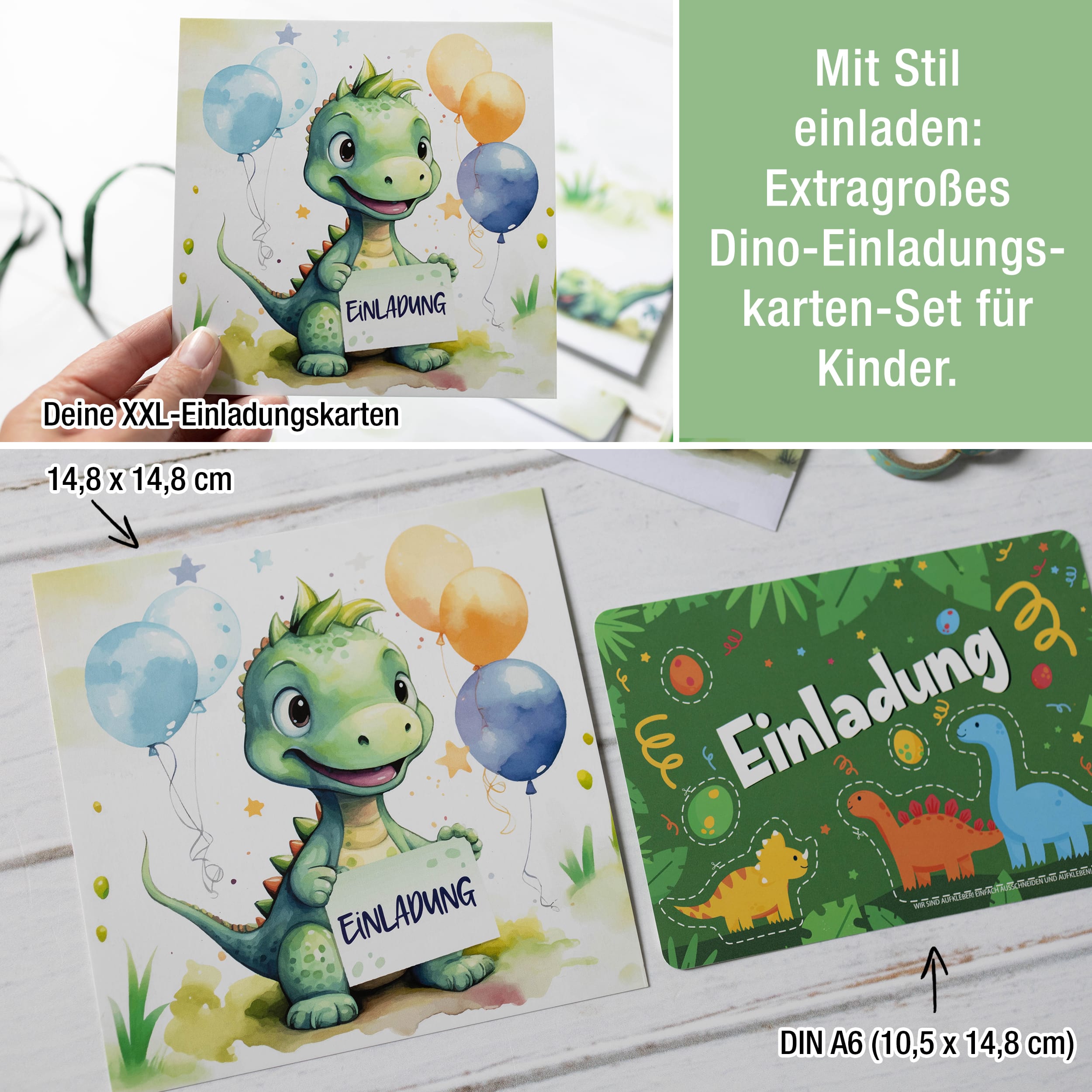 Einladungskarten Dino inkl. Sticker 10er Set Einladungskarten Dino inkl. Sticker 10er Set