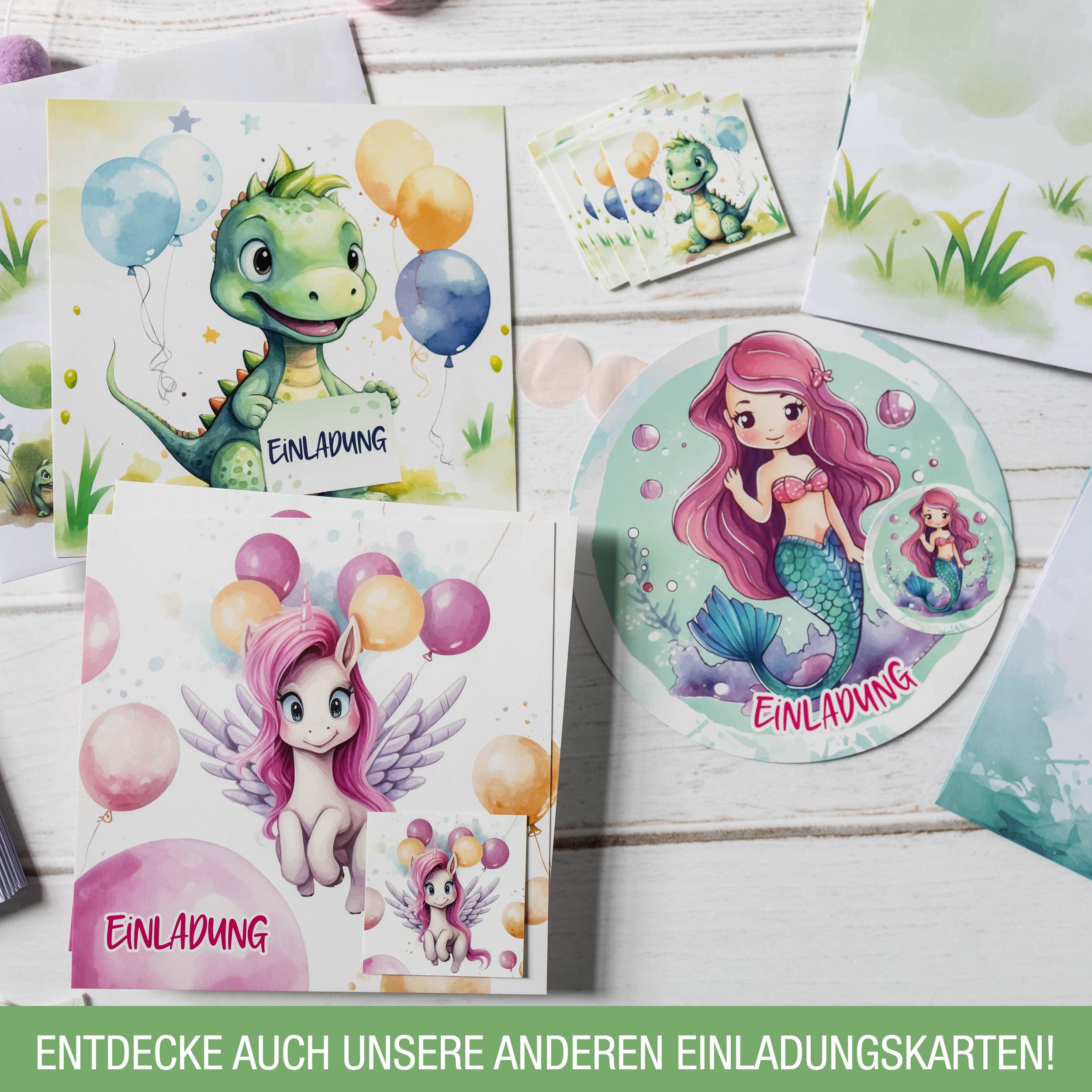 Einladungskarten Dino inkl. Sticker 10er Set XXL Dino Einladungskarten für Kindergeburtstag
