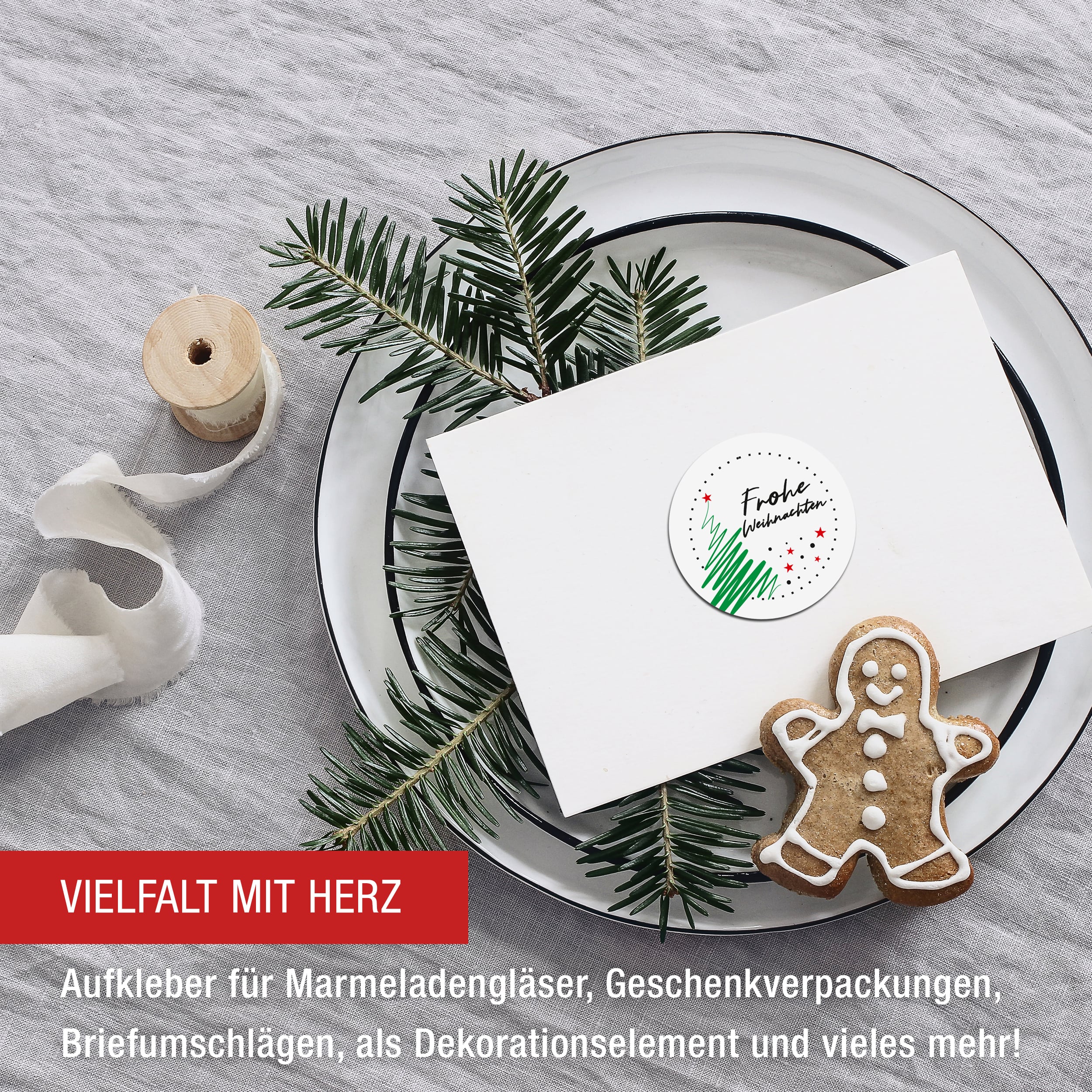 96 Aufkleber "Frohe Weihnachten" weiß
