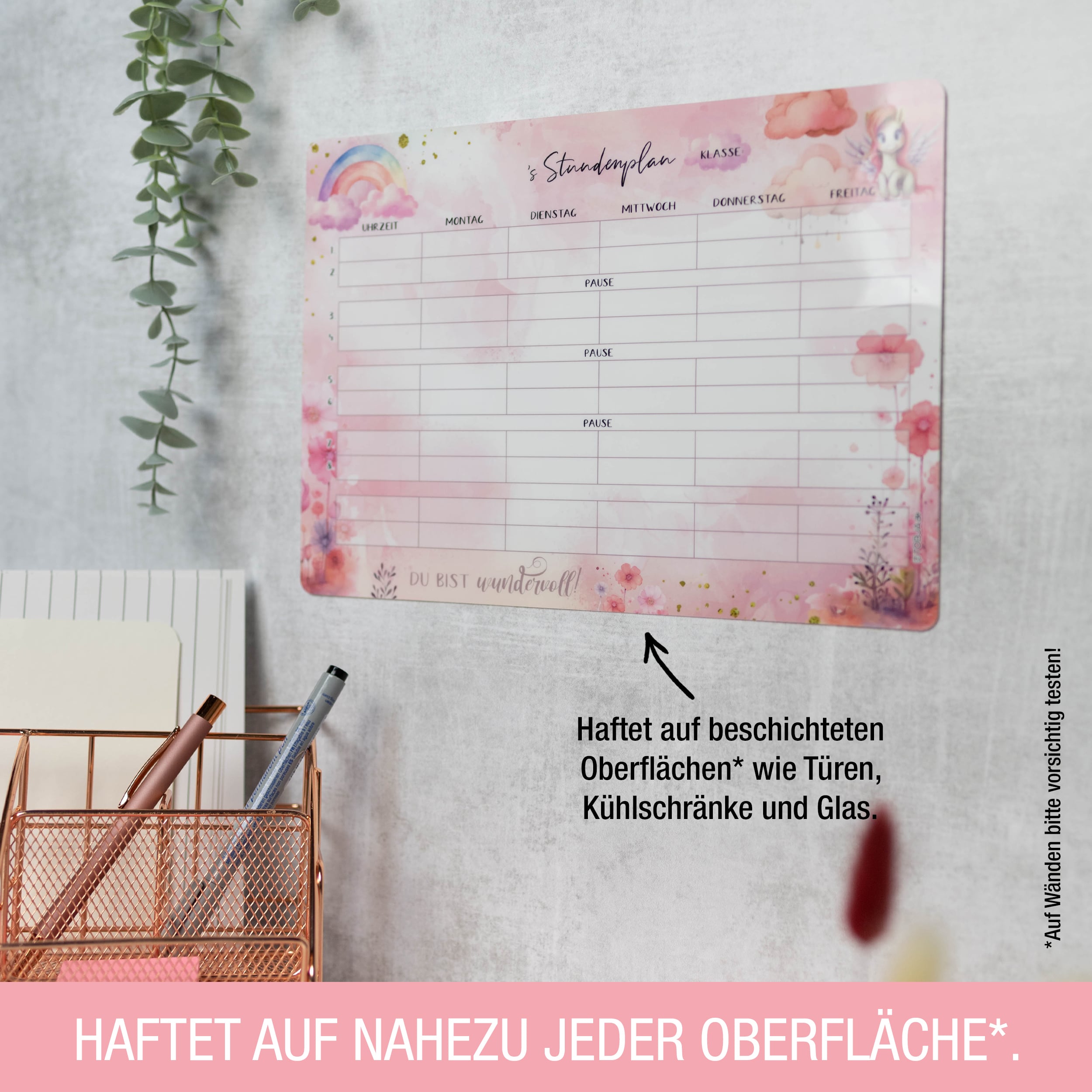 Stundenplan Unicorn +Stift - klebt überall, nass abwischbar!