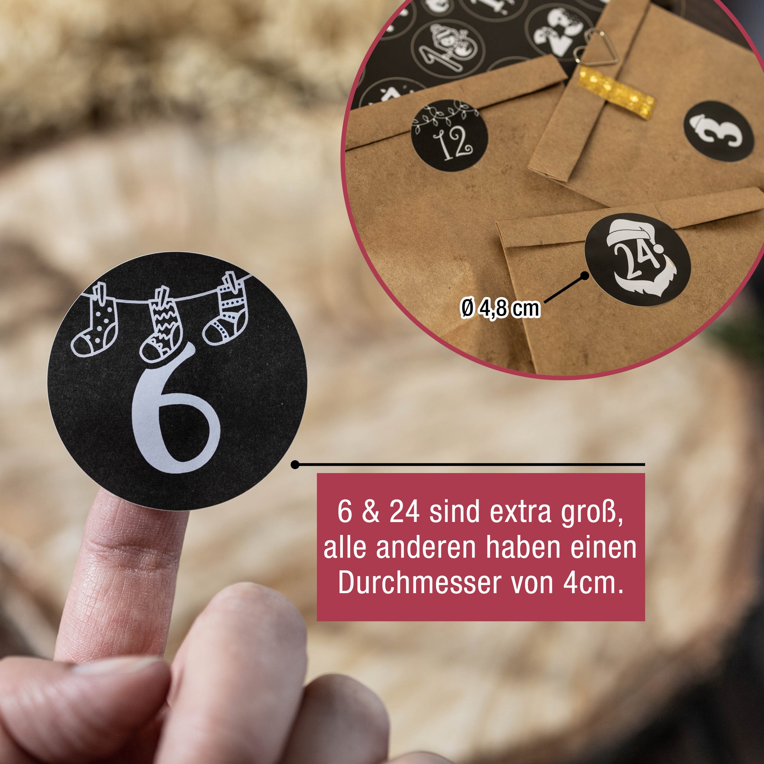Adventskalender mit 24 Aufkleber schwarz-weiß
