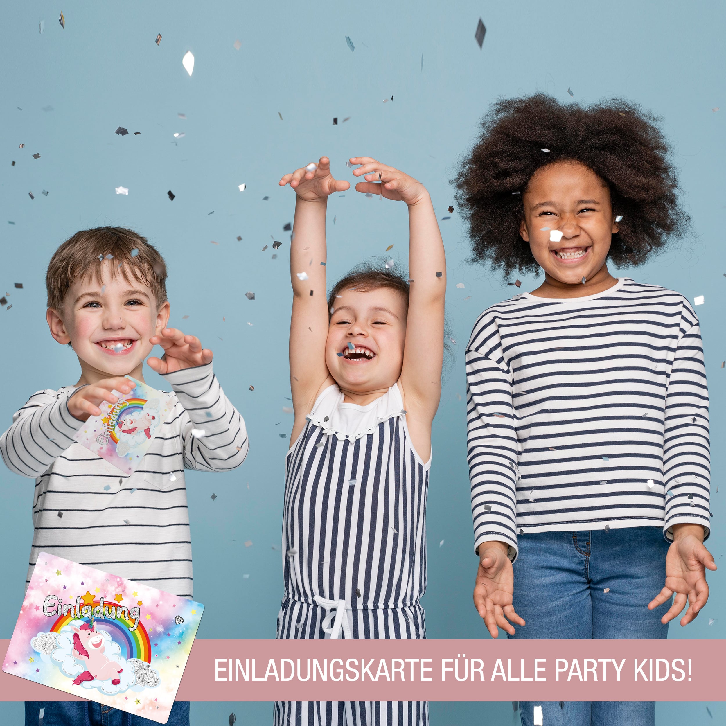 12 Einladungskarten Kindergeburtstag "Glitzer Einhorn"