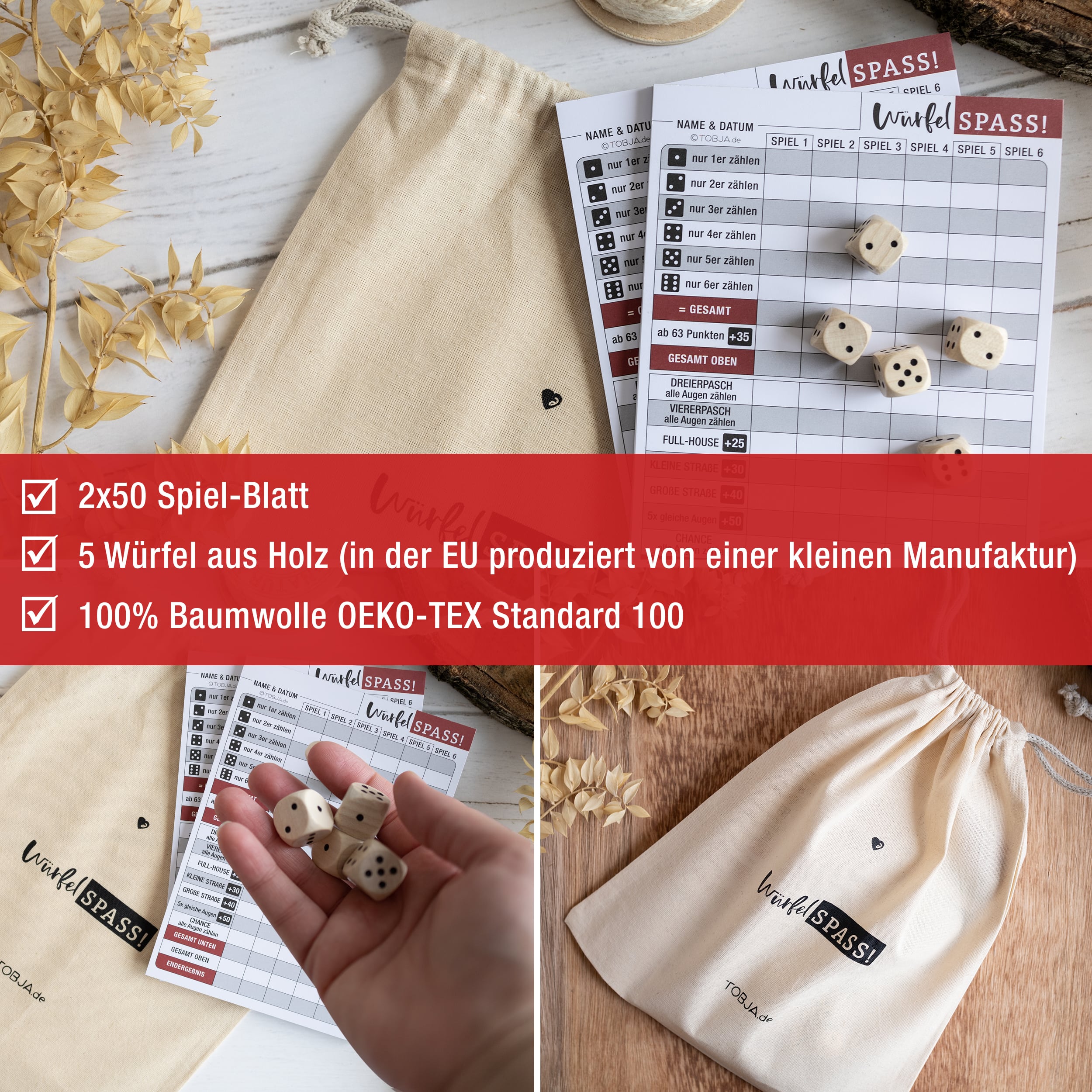 Würfelspiel Set "Blöcke, Würfel & Beutel"