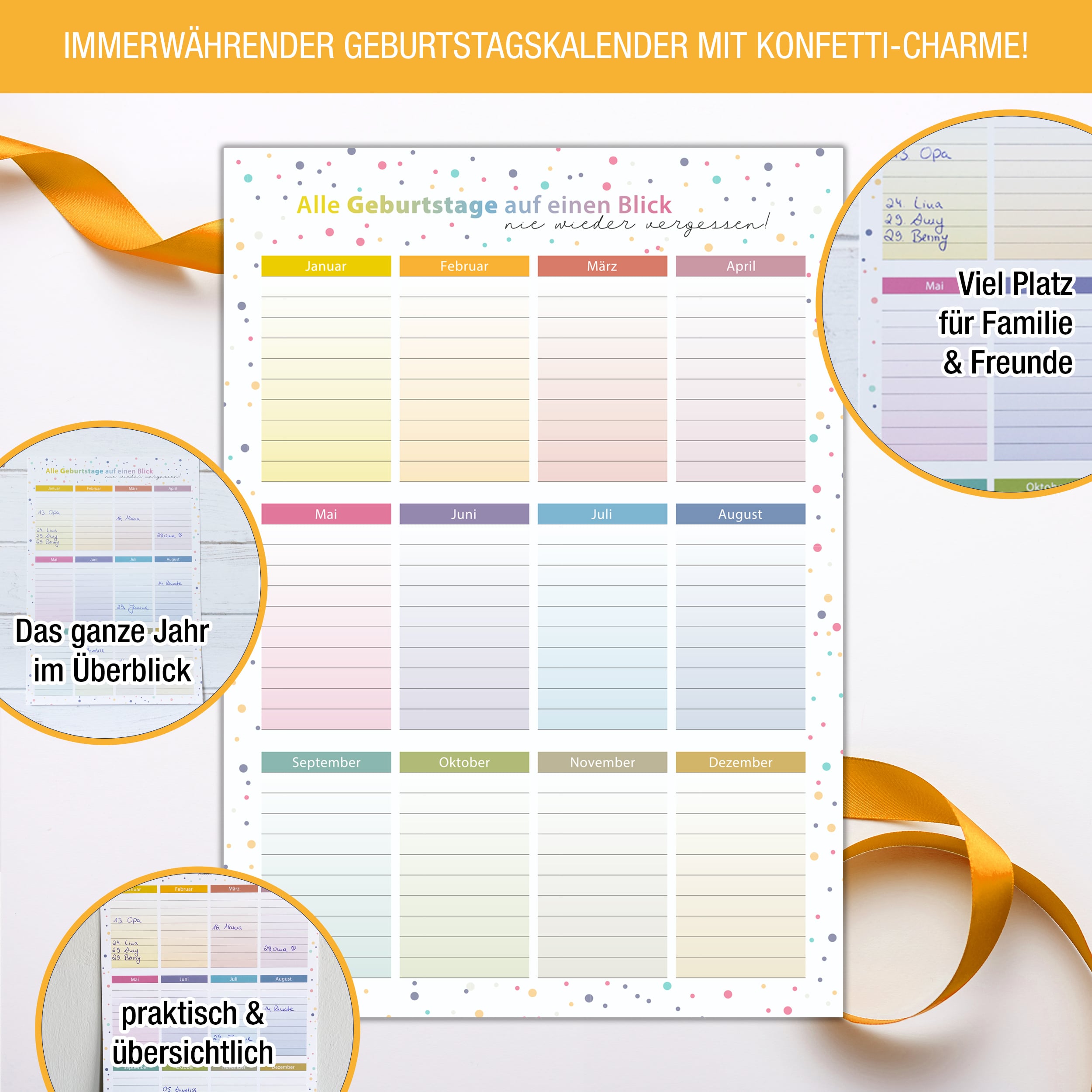 Geburtstagskalender A4 2er Set "Dots"