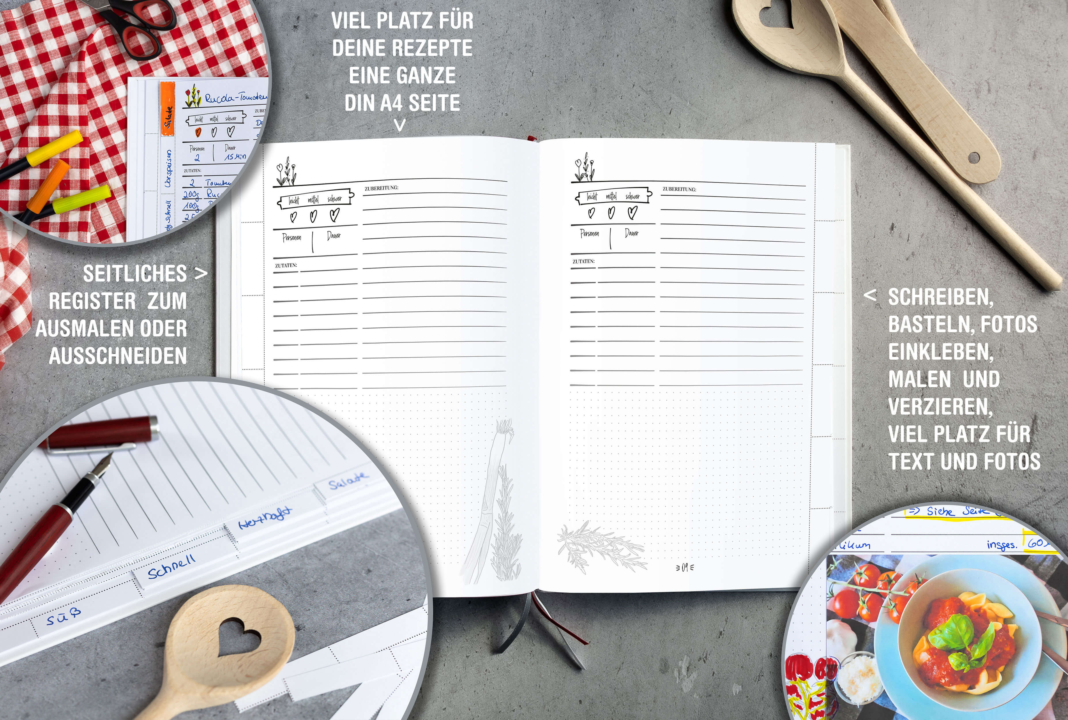 Rezeptbuch zum Selberschreiben & Selbstgestalten DIN A4