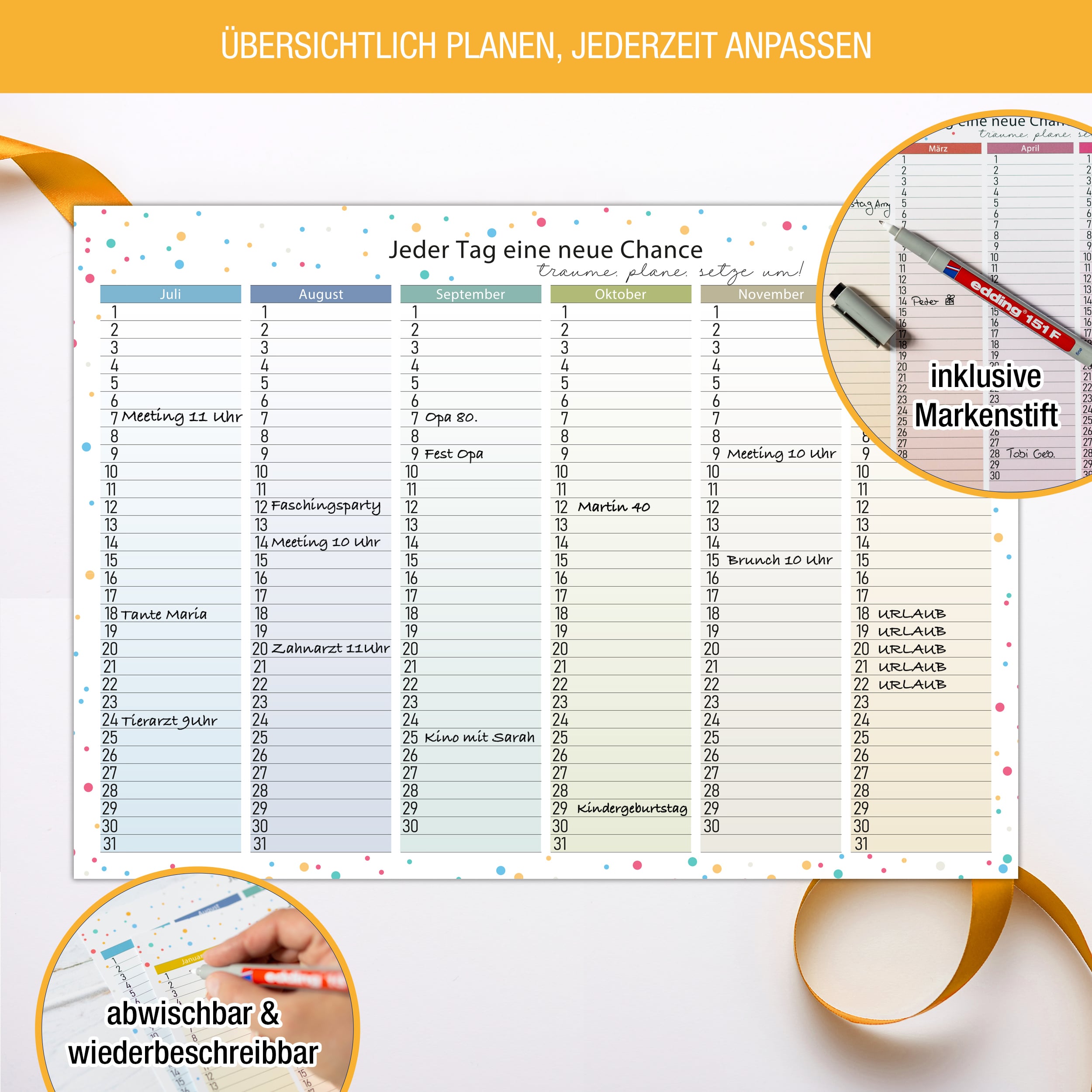 Immerwährend Kalender A4 "bunt" abwischbar Immerwährend Kalender A4 "bunt" abwischbar