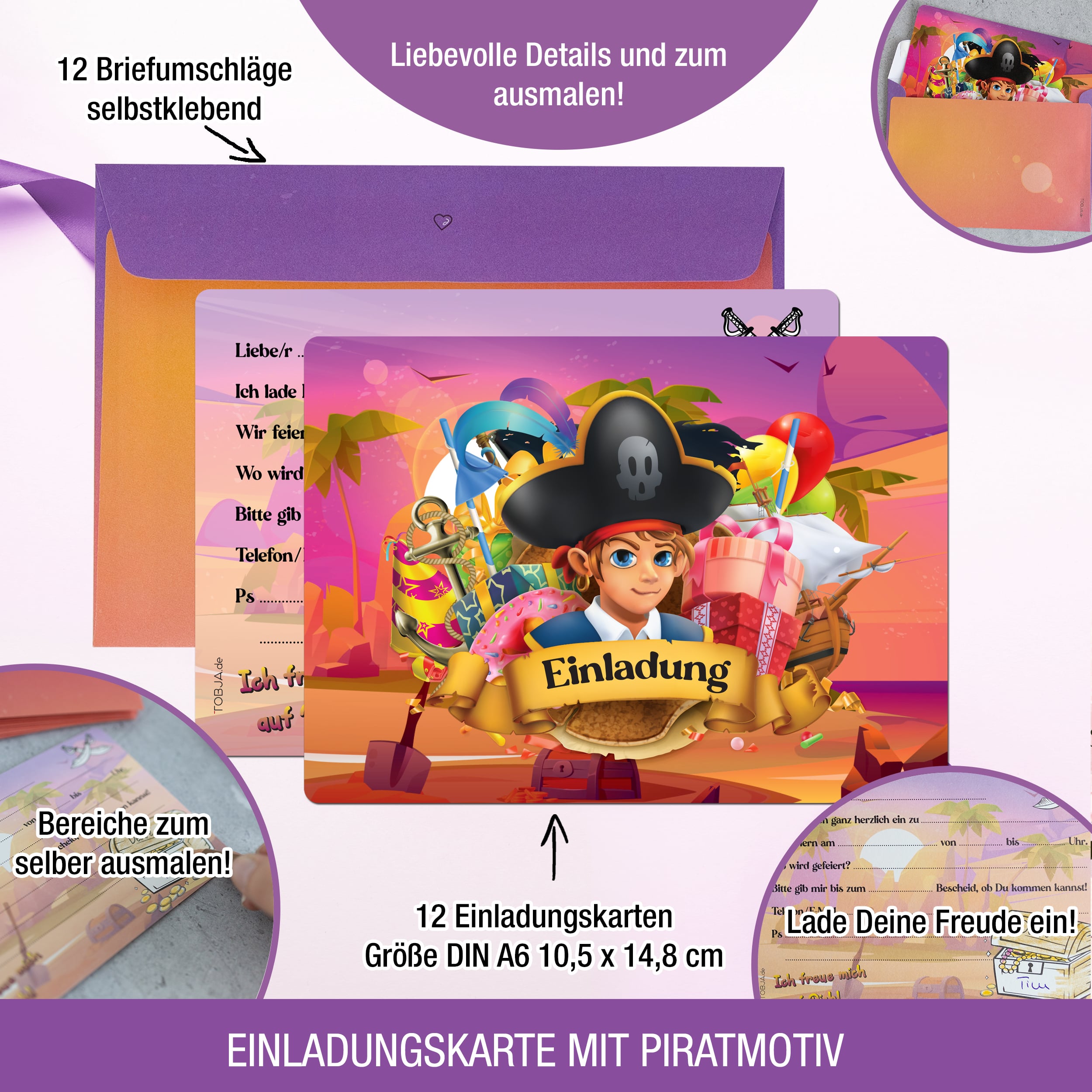 12 Einladungskarten inkl. Umschläge "Piraten Party" 12 Einladungskarten inkl. Umschläge "Piraten Party"