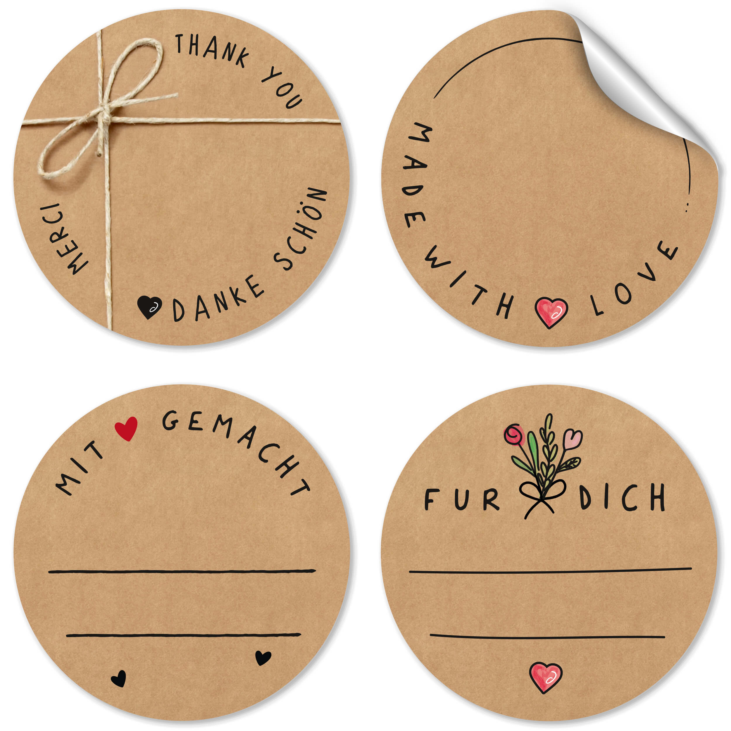 Sticker 4er-Set Bögen "Kraftpapier Design"