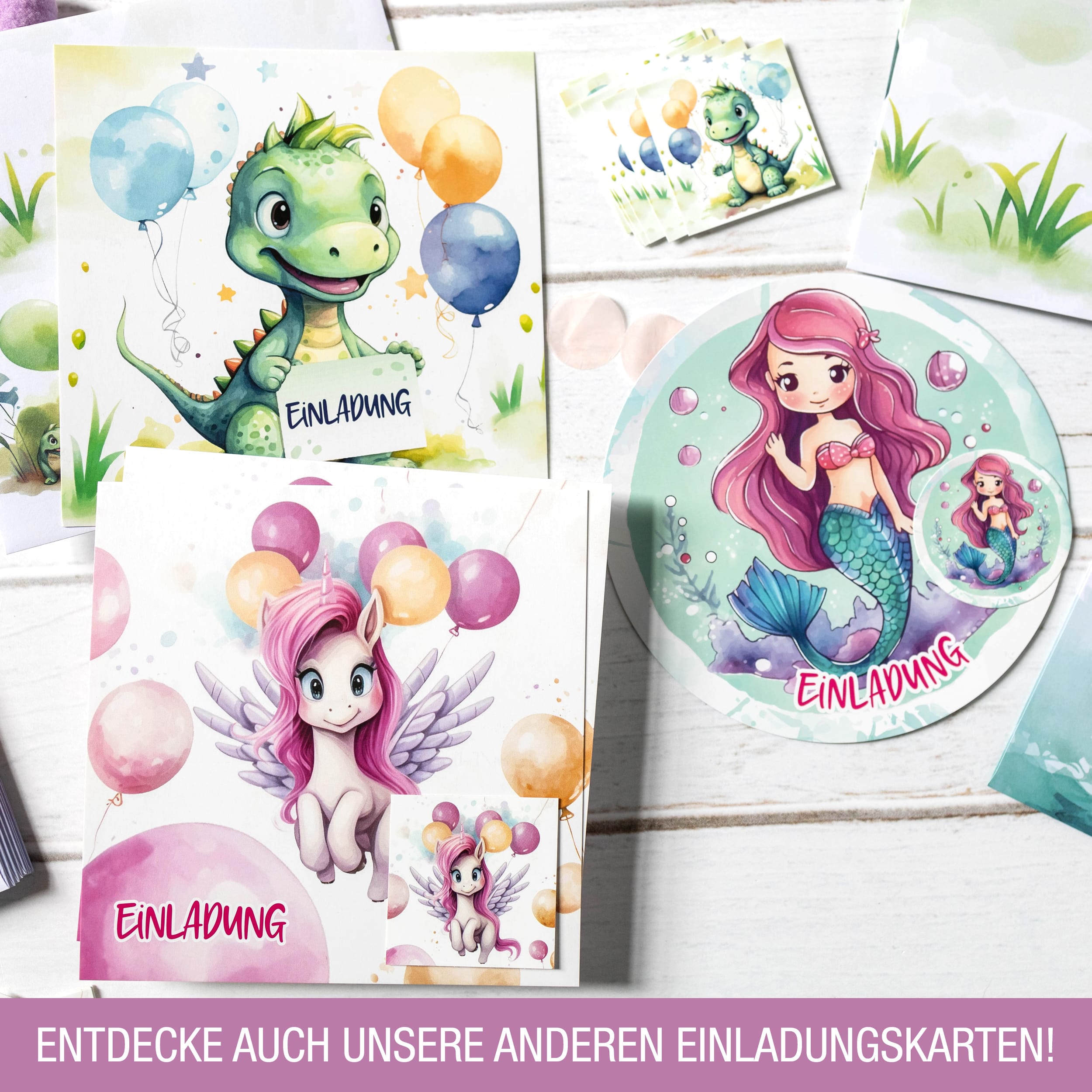 XXL Einhorn Einladungskarten für Kindergeburtstag