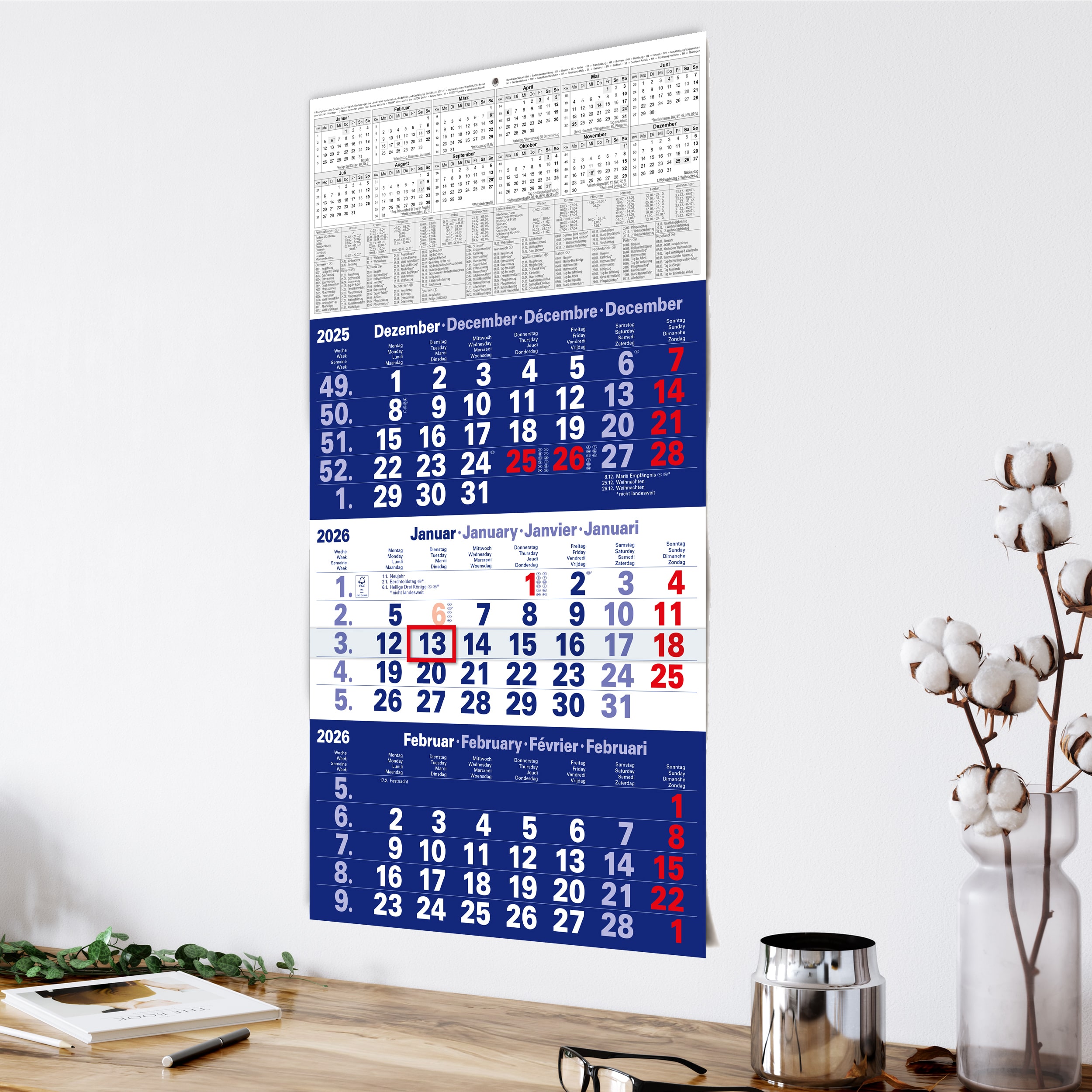 3-Monatskalender 2026 Blau