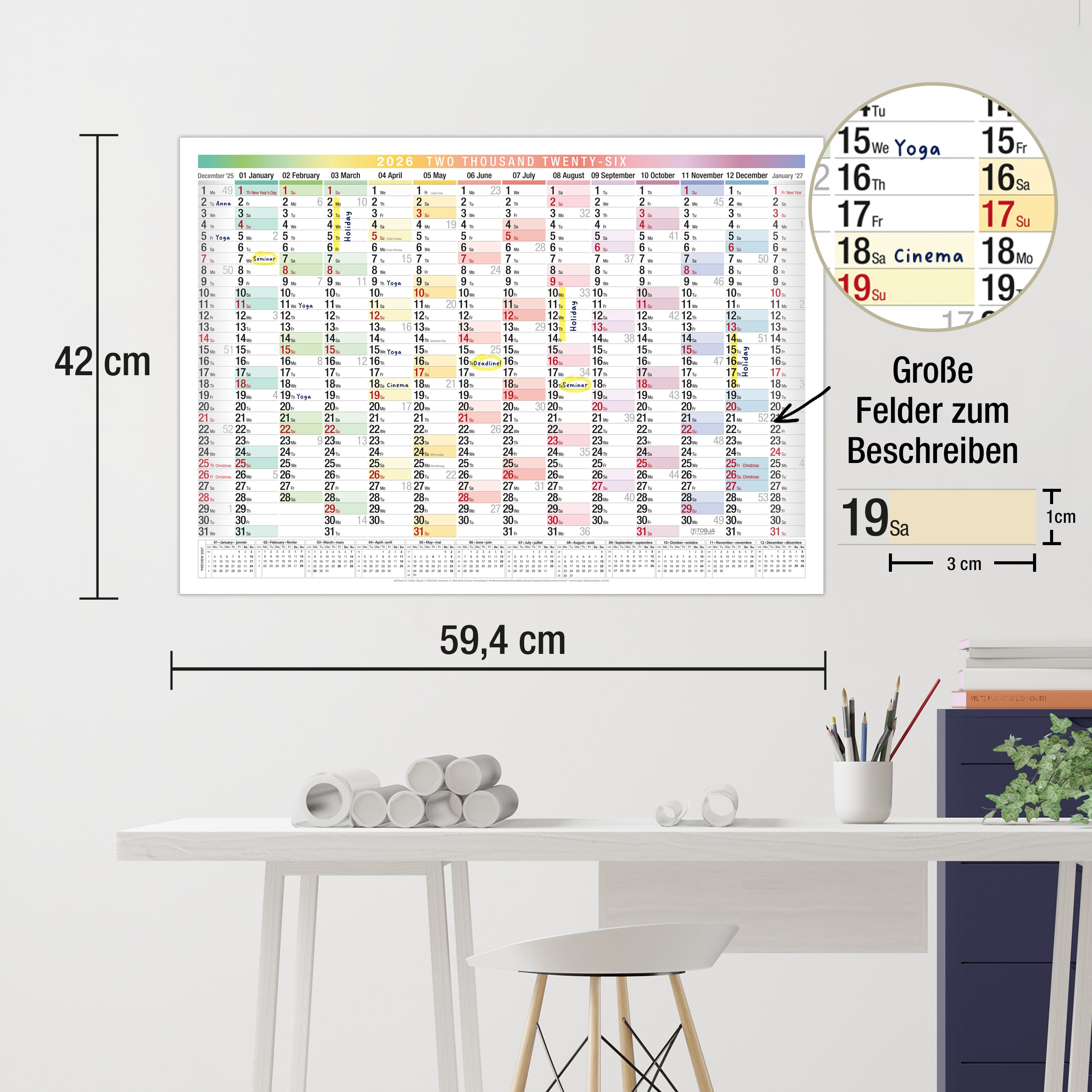 A2 Wandkalender 2026 EU Englisch A2 Wandkalender 2026 EU Englisch