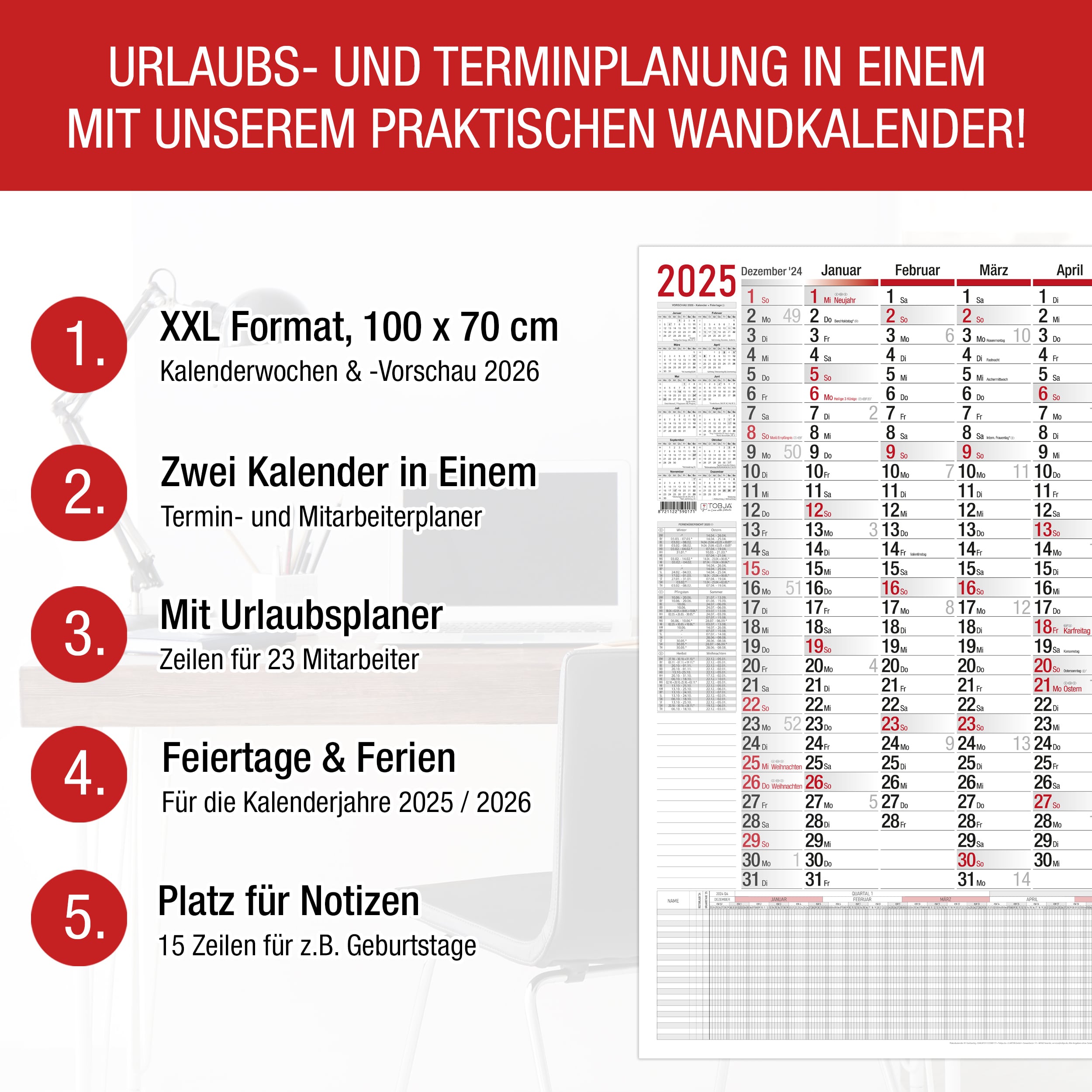 B1 Wandkalender 2026 beidseitig