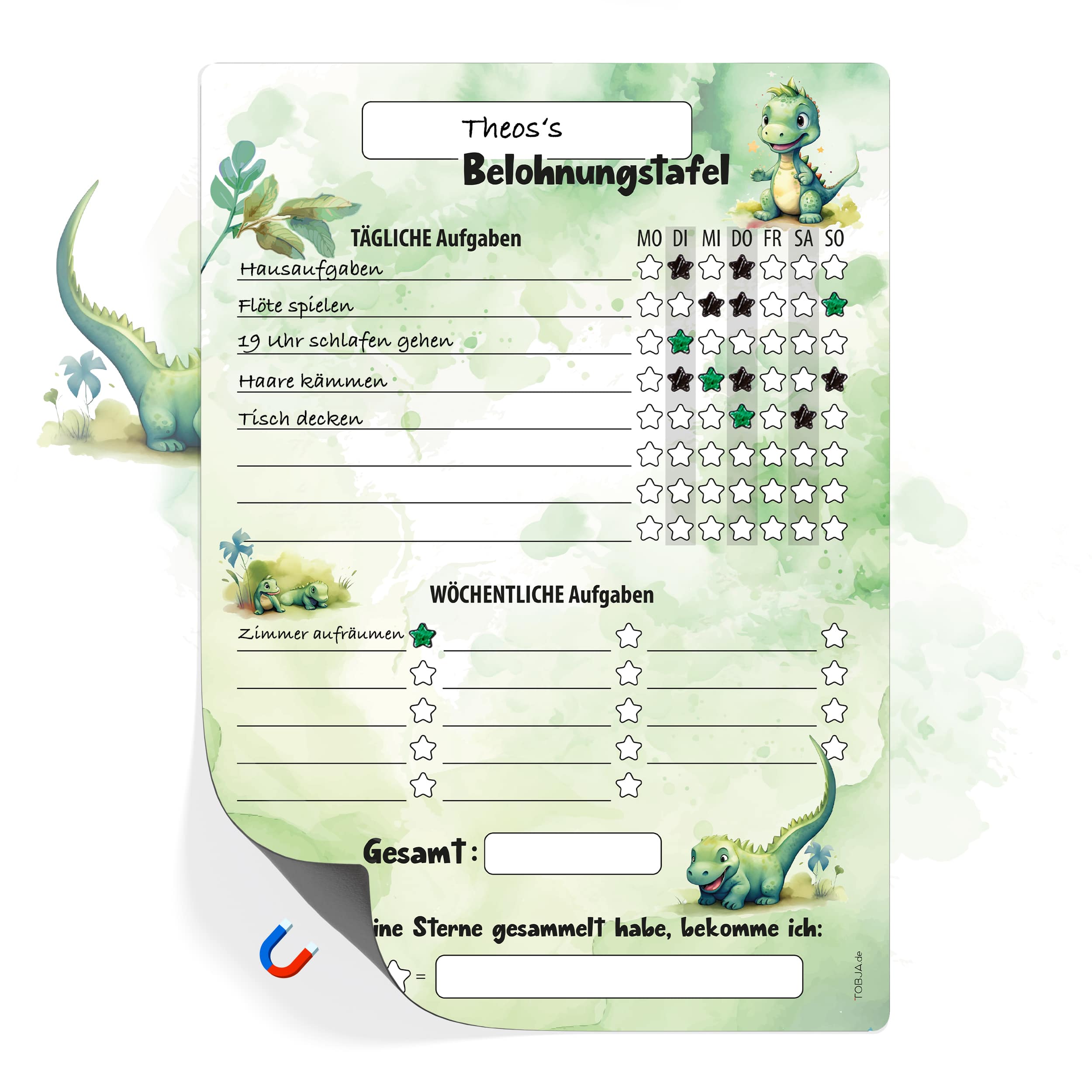 Belohnungstafel A4 magnetisch Dino + 4 Markenstifte
