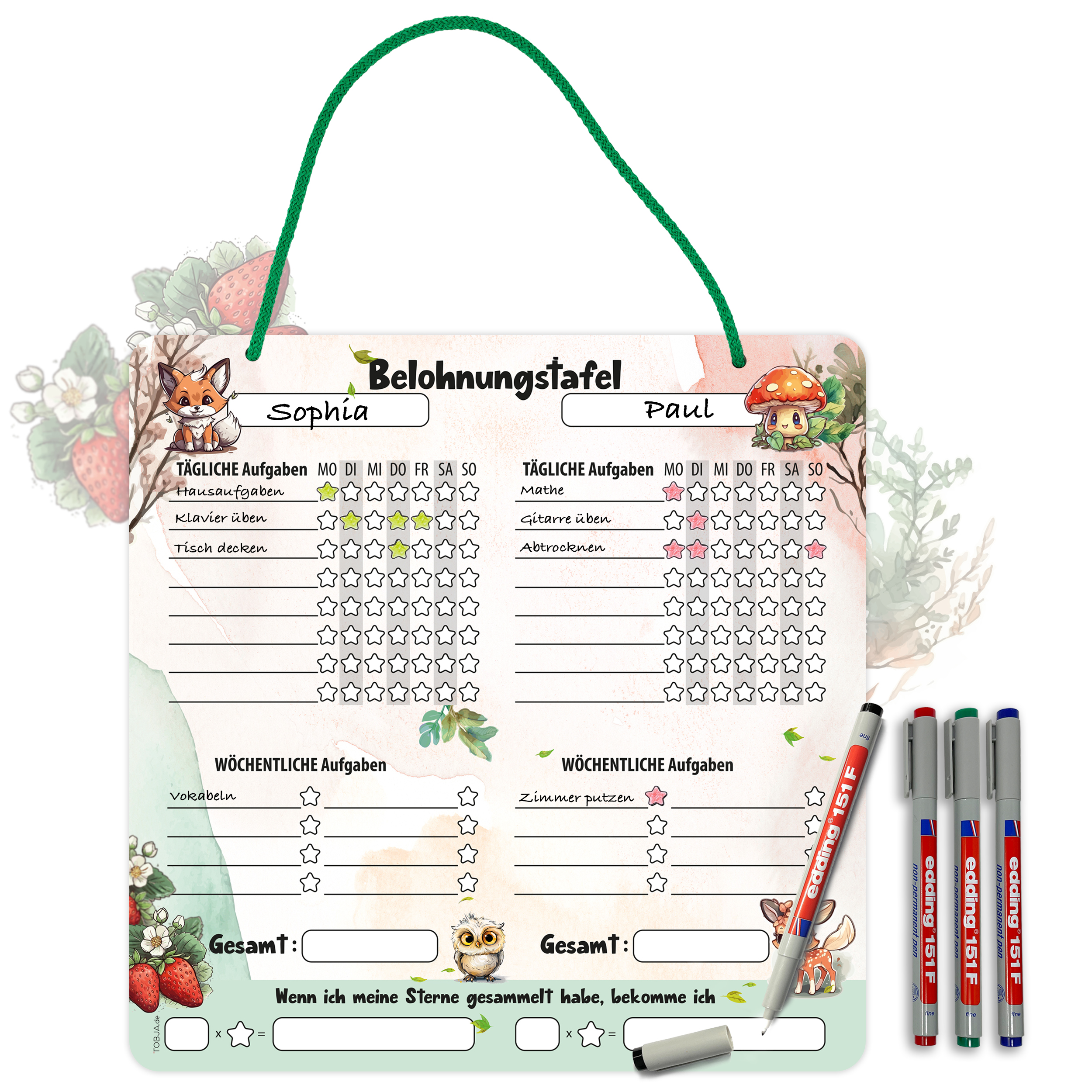 Belohnungstafel Waldtiere mit Kordel