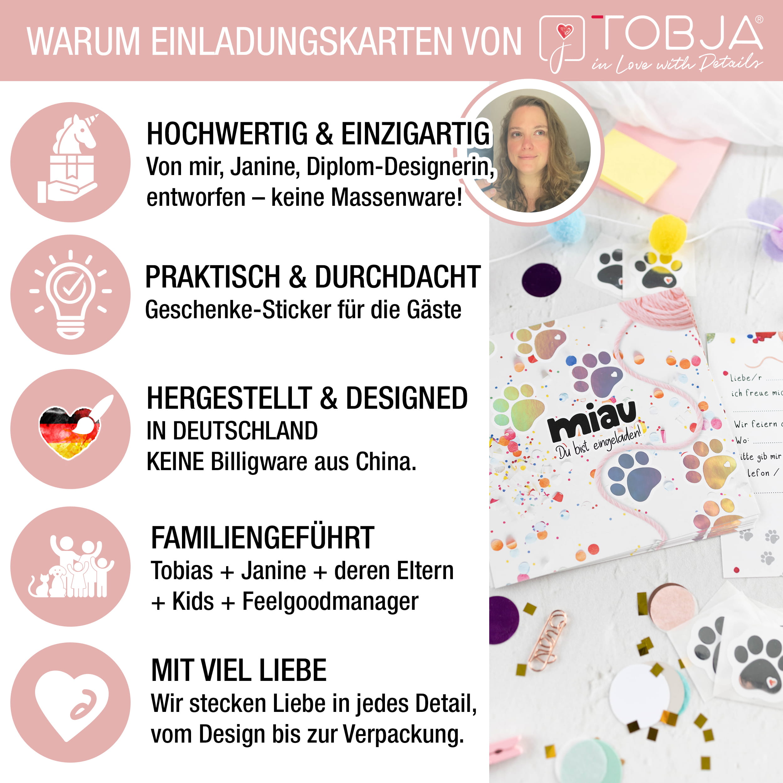 XL Einladungskarten Katze Konfetti – 10er-Set mit Silberfolie-Stickern