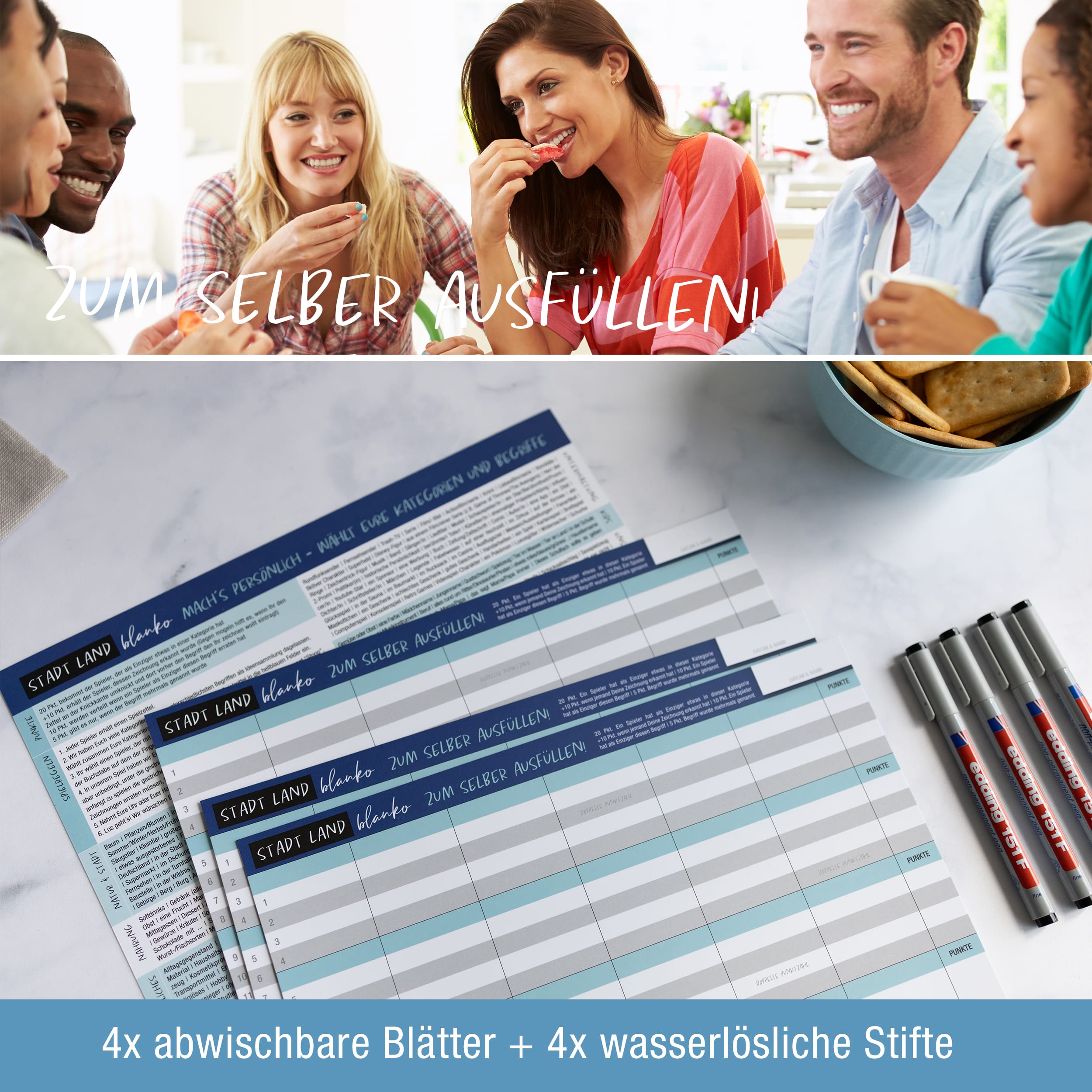 Stadt Land Fluss Blanko wiederverwendbar 4 Spieler