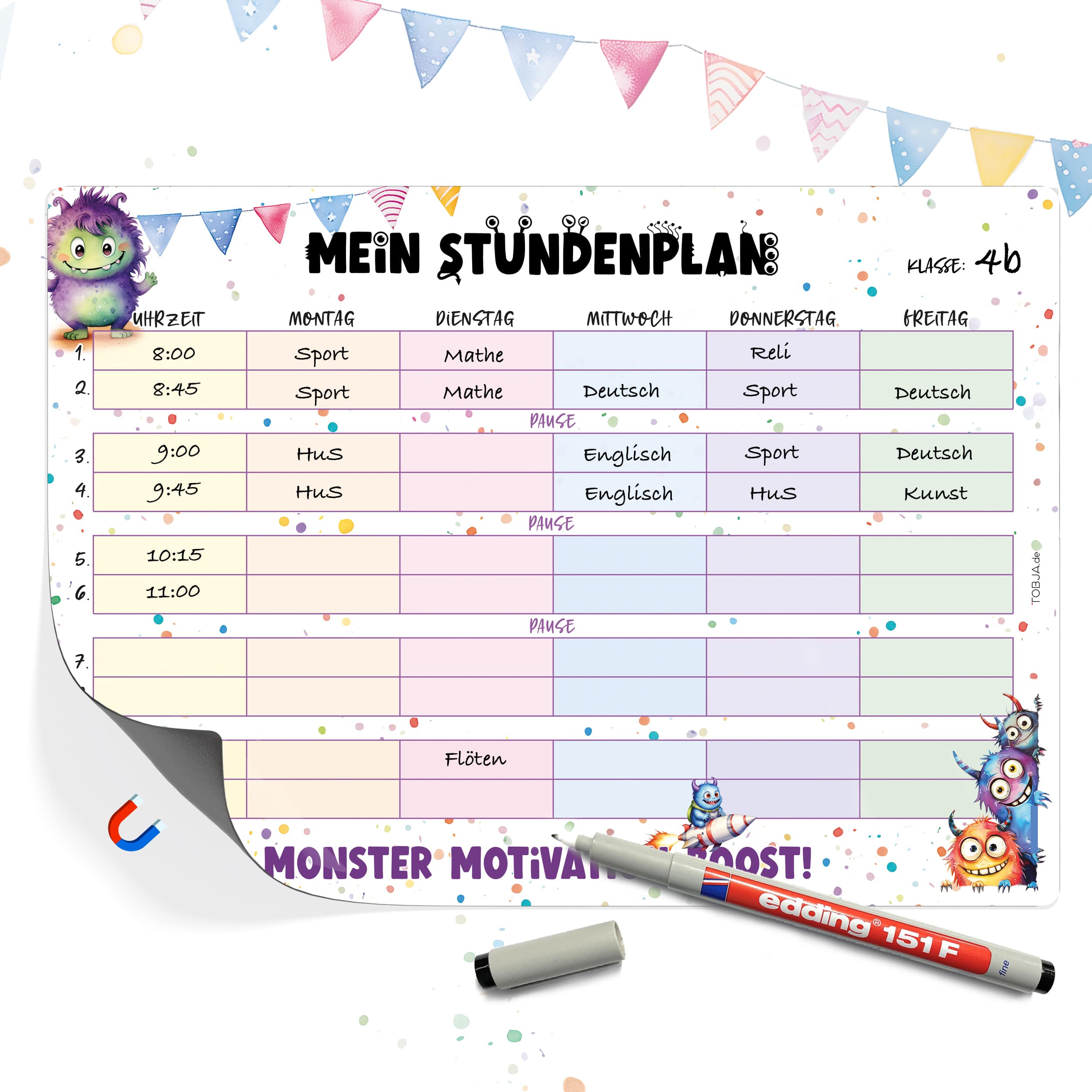 Magnetischer Stundenplan "Monster" inkl. Stift