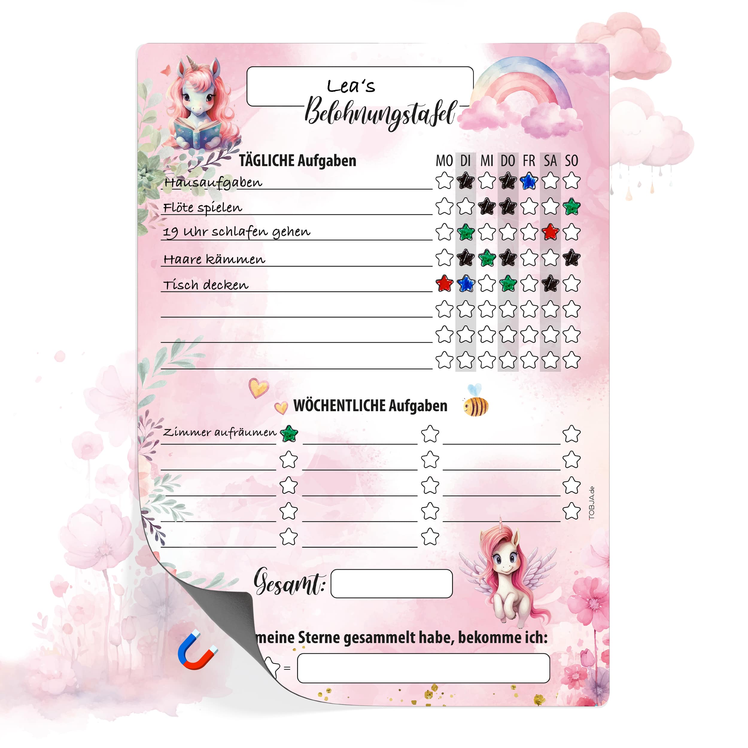 Belohnungstafel A4 magnetisch Einhorn + 4 Markenstifte