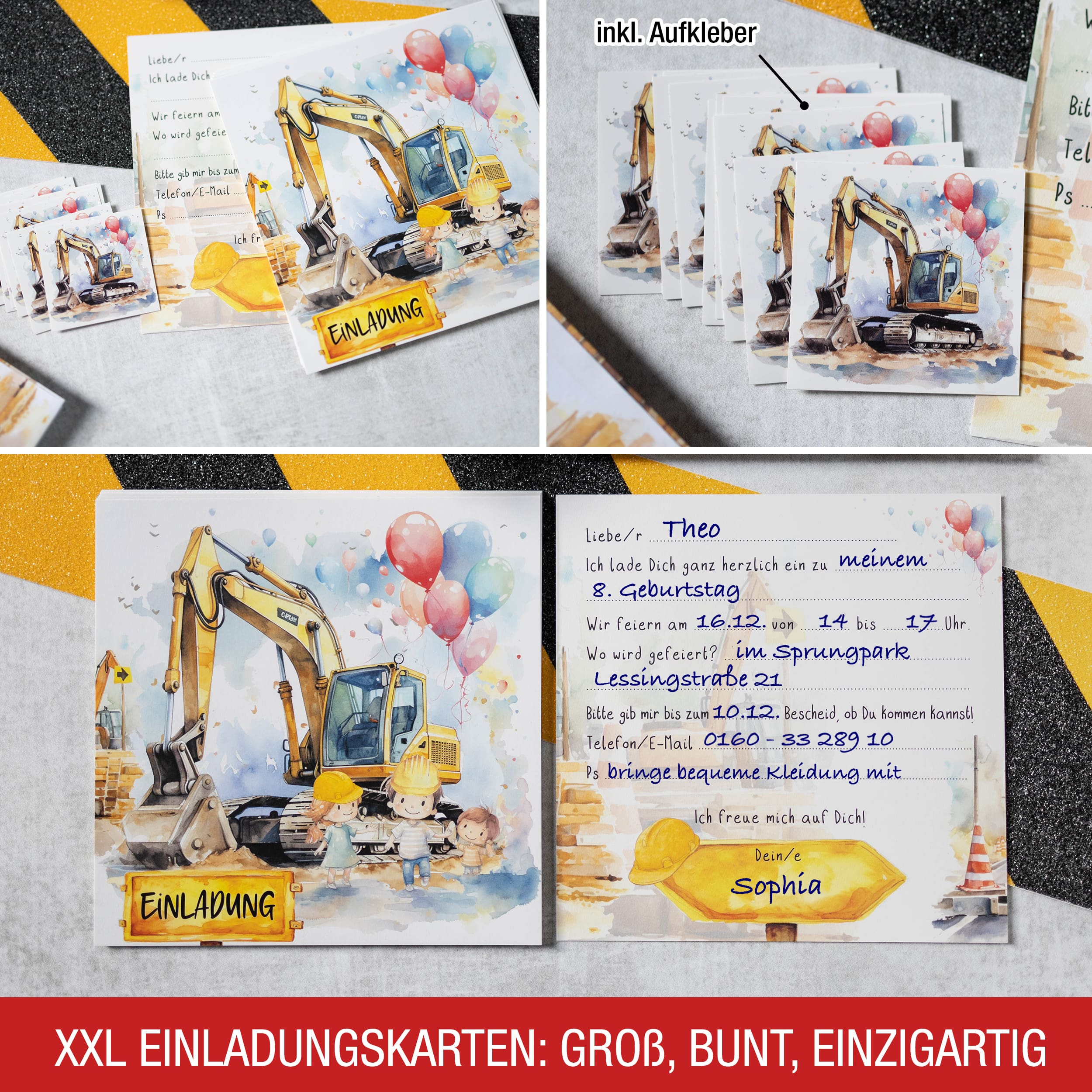 XXL Bagger Einladungskarten für Kindergeburtstag XXL Bagger Einladungskarten für Kindergeburtstag