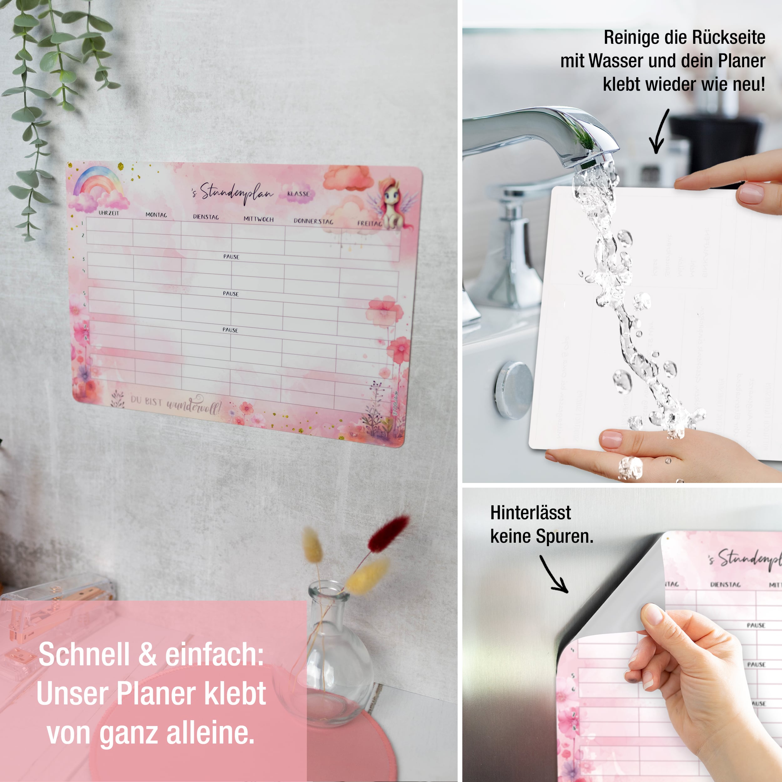 Stundenplan Unicorn +Stift - klebt überall, nass abwischbar!