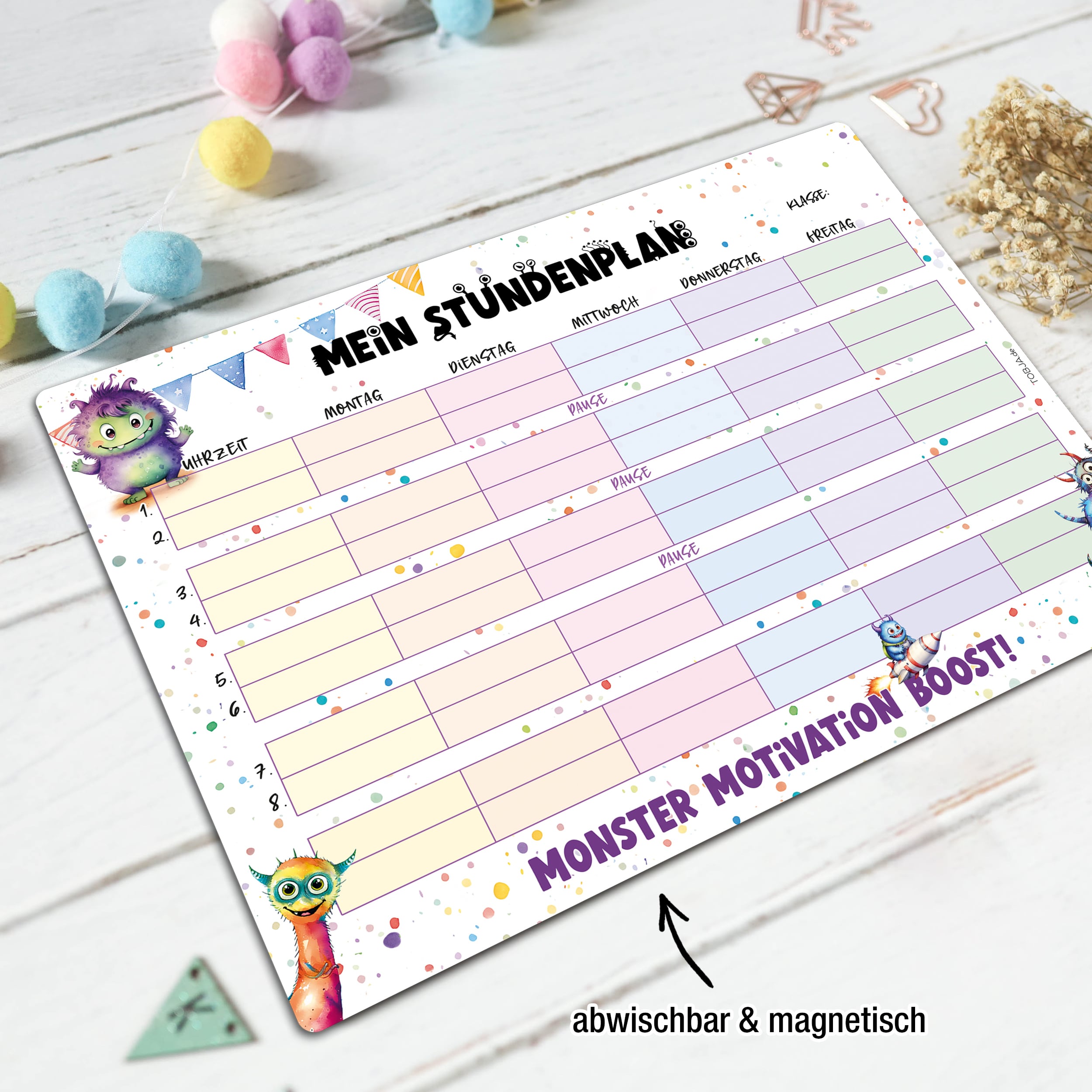 Magnetischer Stundenplan "Monster" inkl. Stift Magnetischer Stundenplan "Monster"