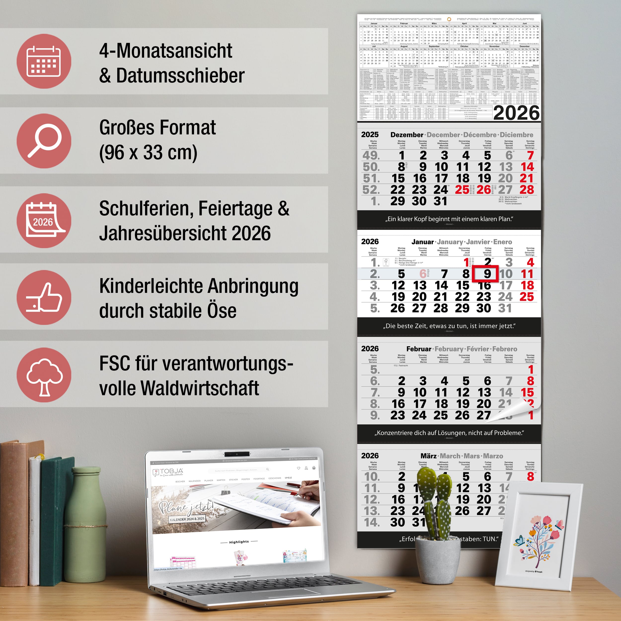 4 Monatskalender 2026 Wandkalender