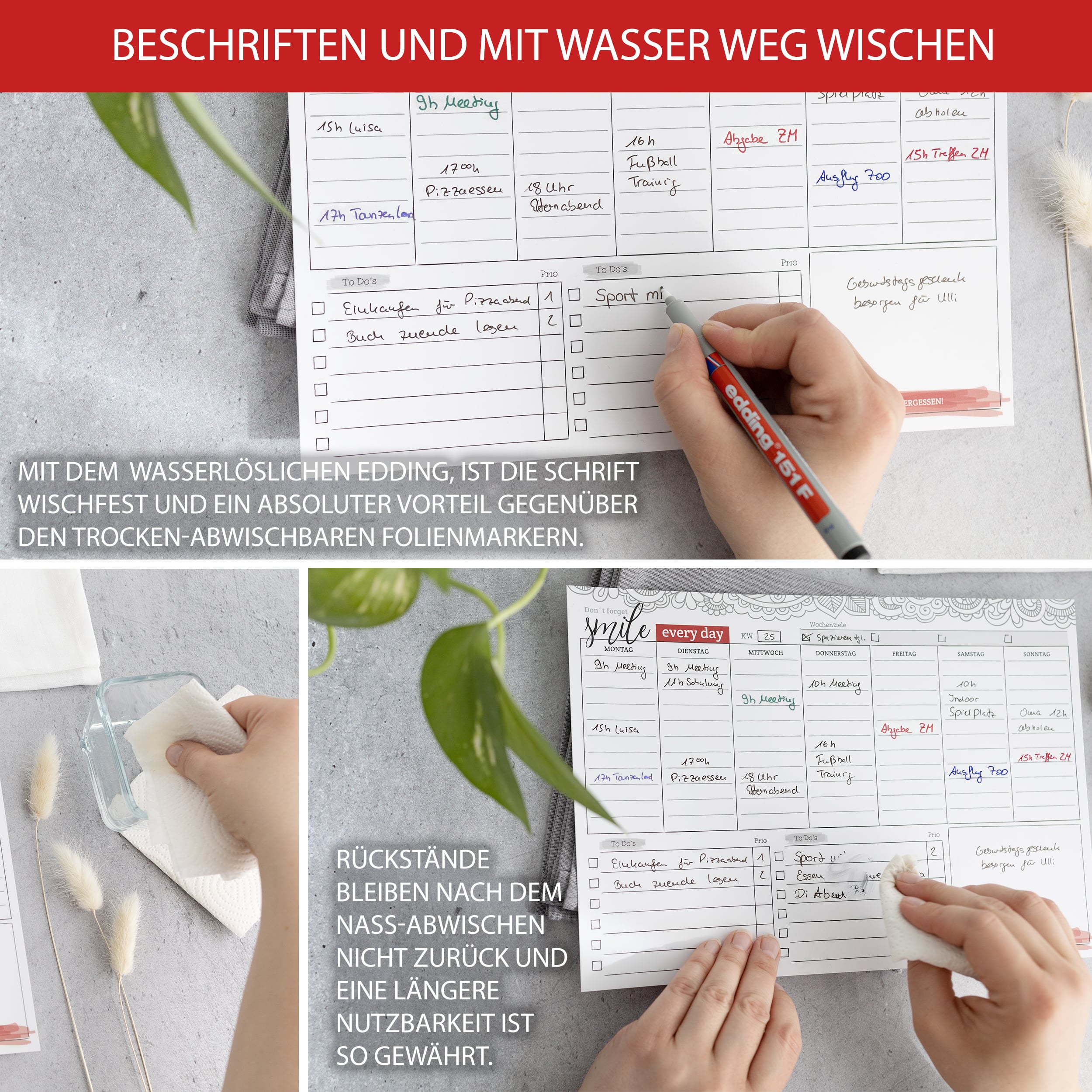 Abwischbarer Wochenplaner inkl 4 Stifte Abwischbarer Wochenplaner inkl 4 Stifte