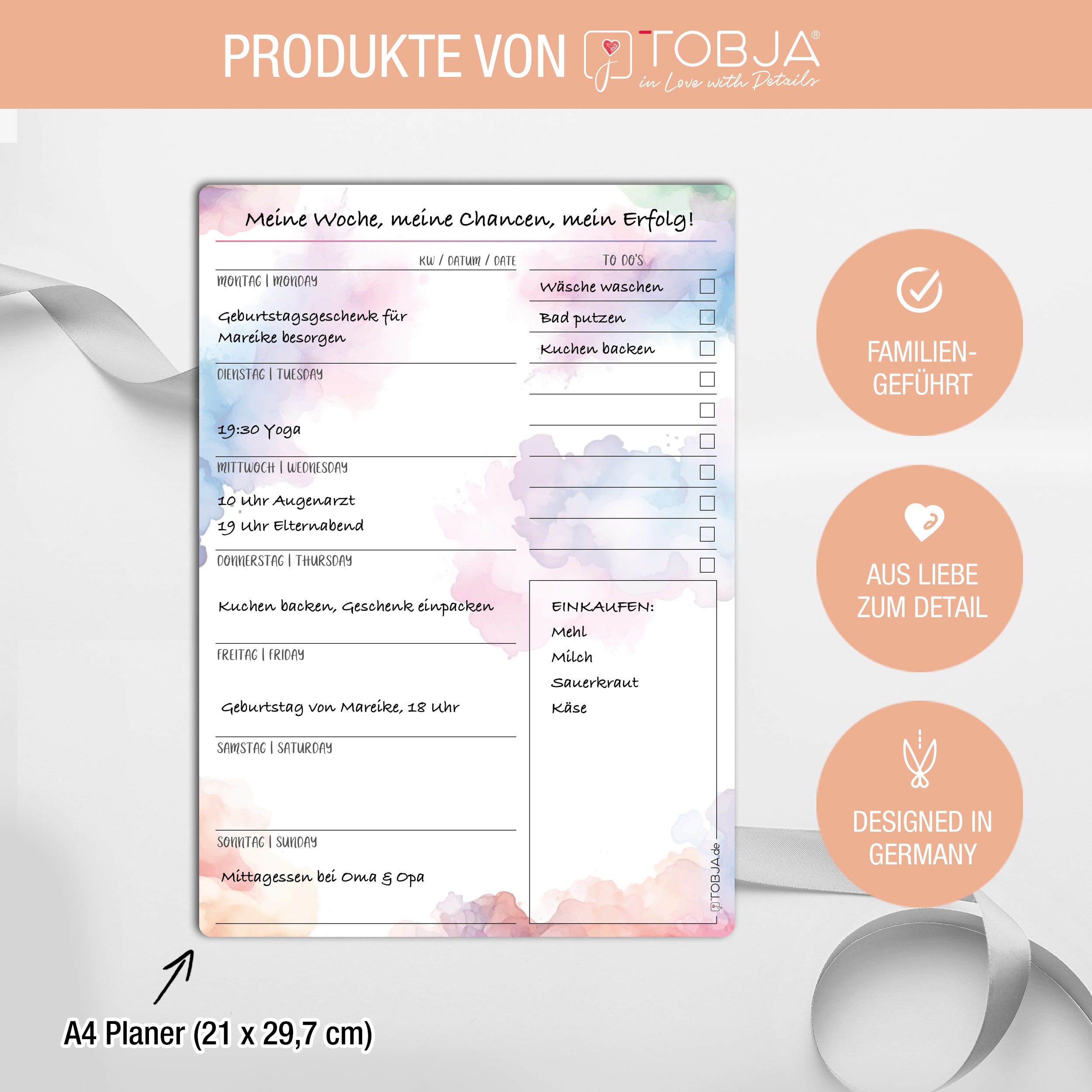 Aquarell Essensplaner - klebt überall, nass abwischbar!