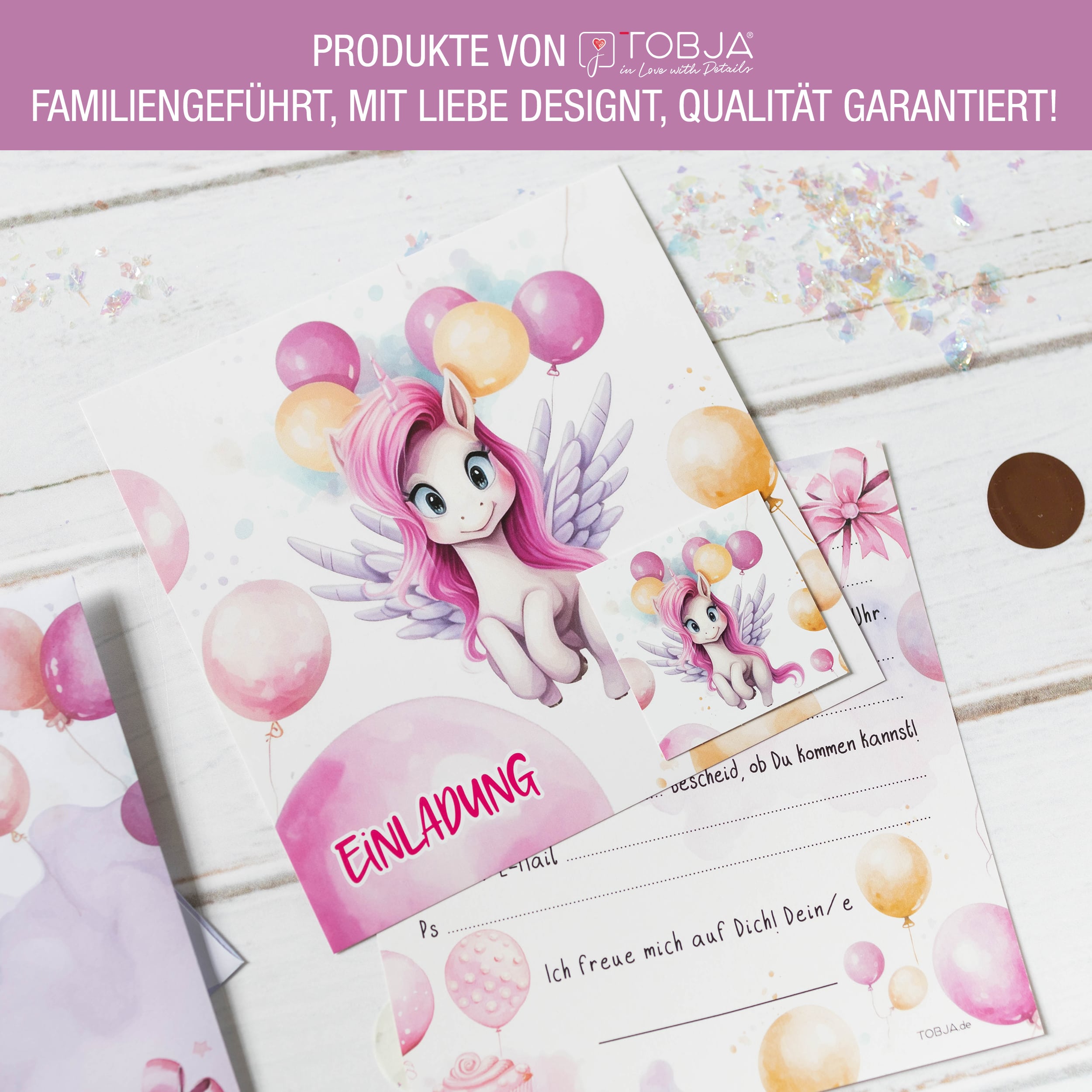 XXL Einhorn Einladungskarten für Kindergeburtstag