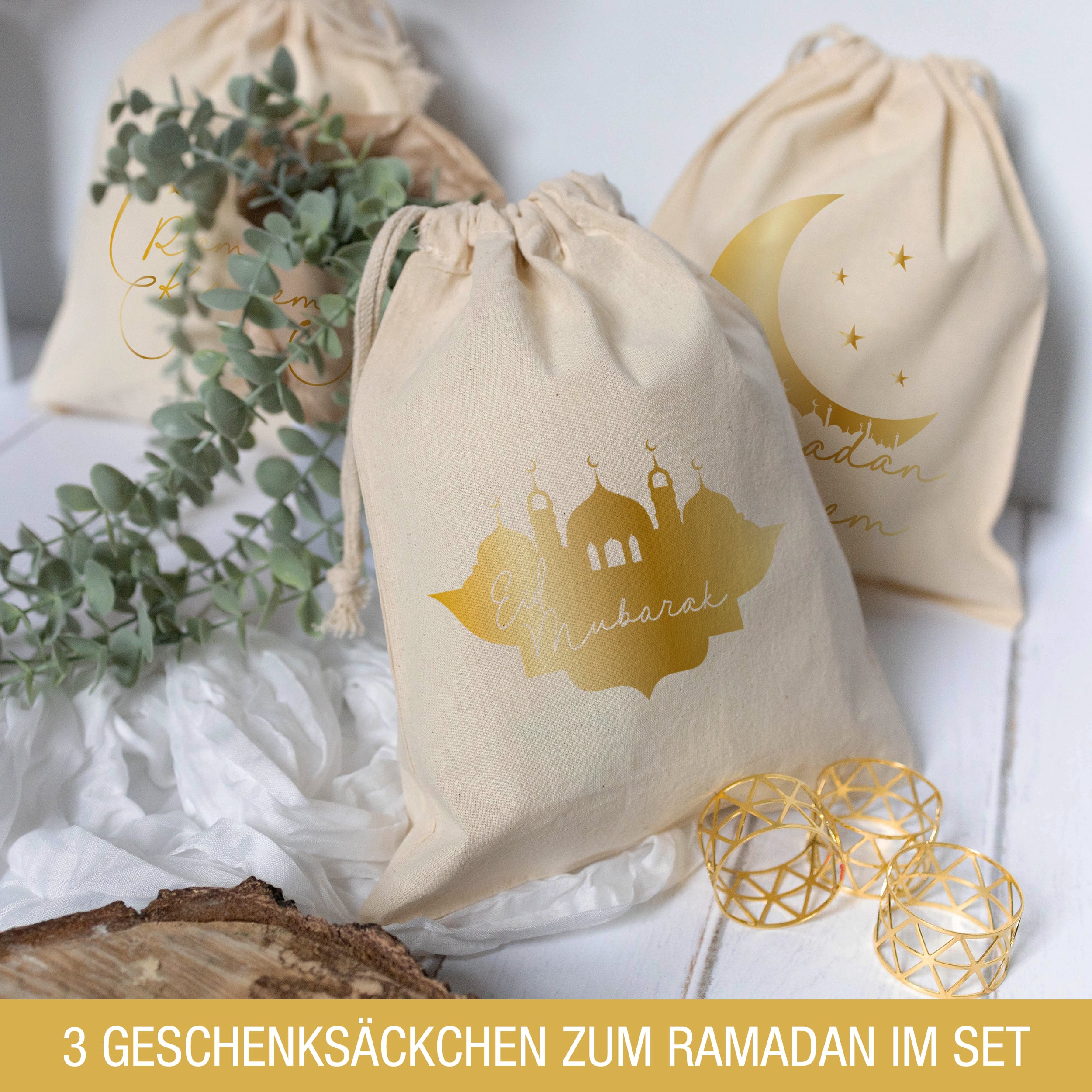 Ramadan Gold Zuziehbeutel 3x