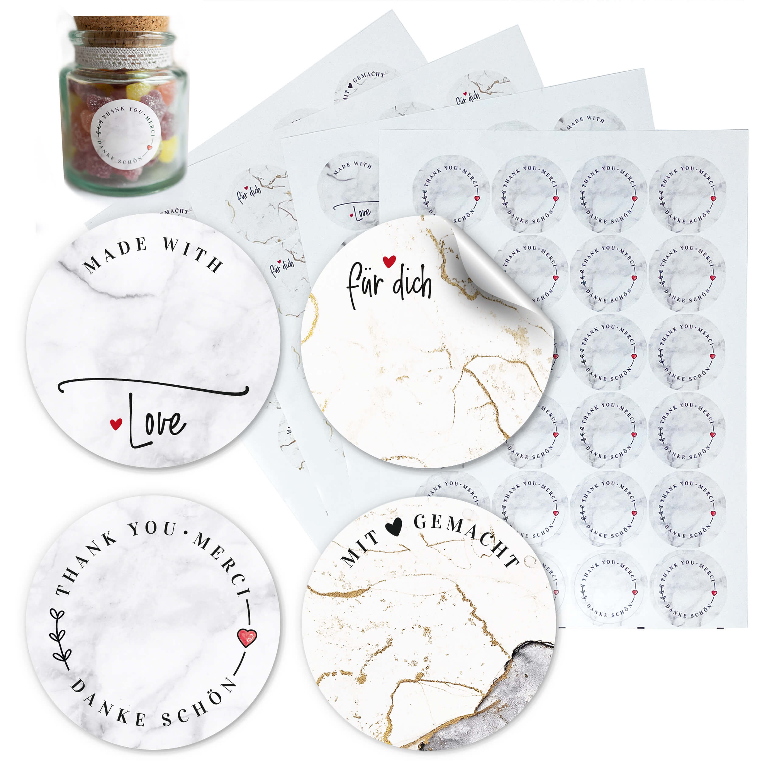 Sticker 4er-Set Bögen "Marmor Design"