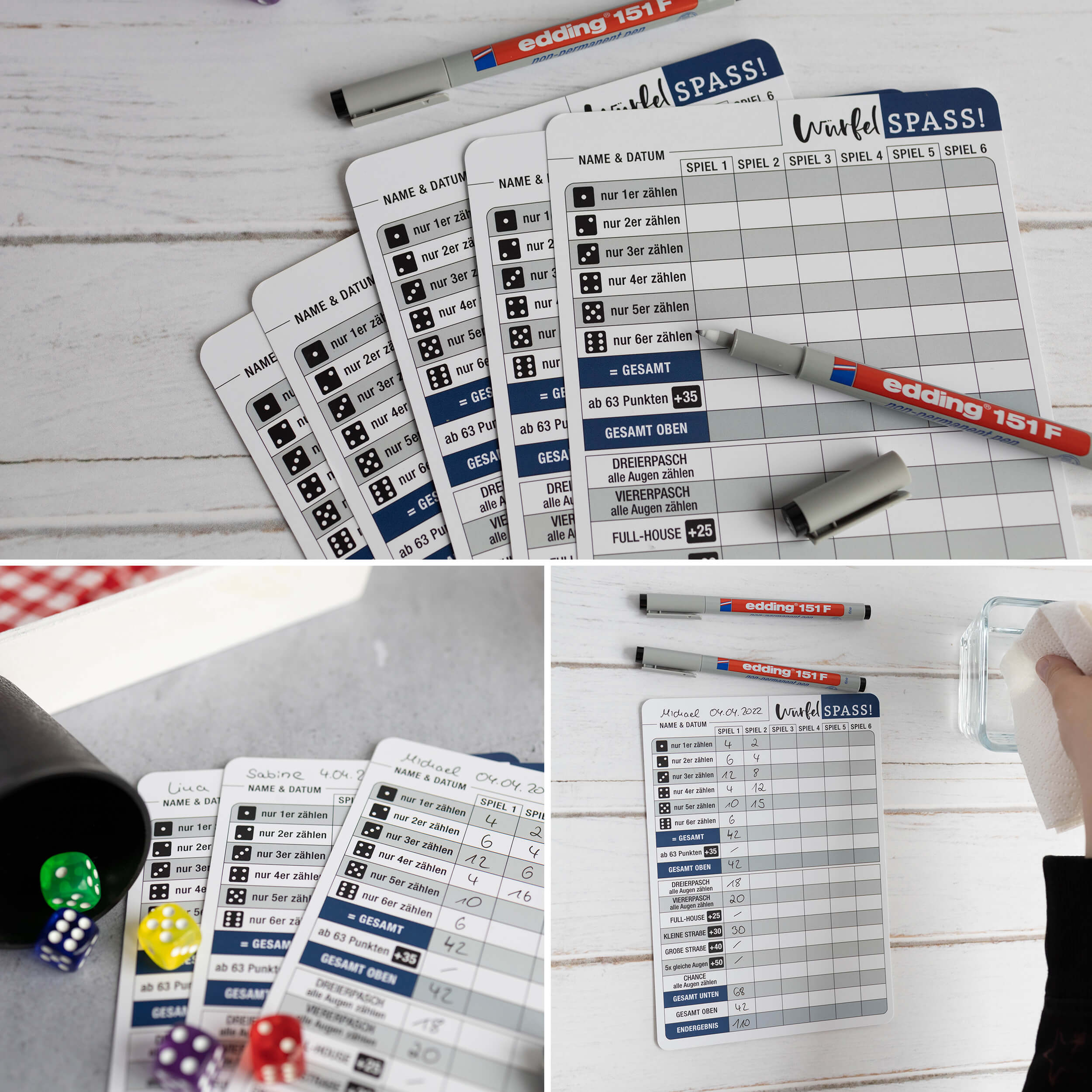 Würfelspiel 5er Set abwischbar "re-use"