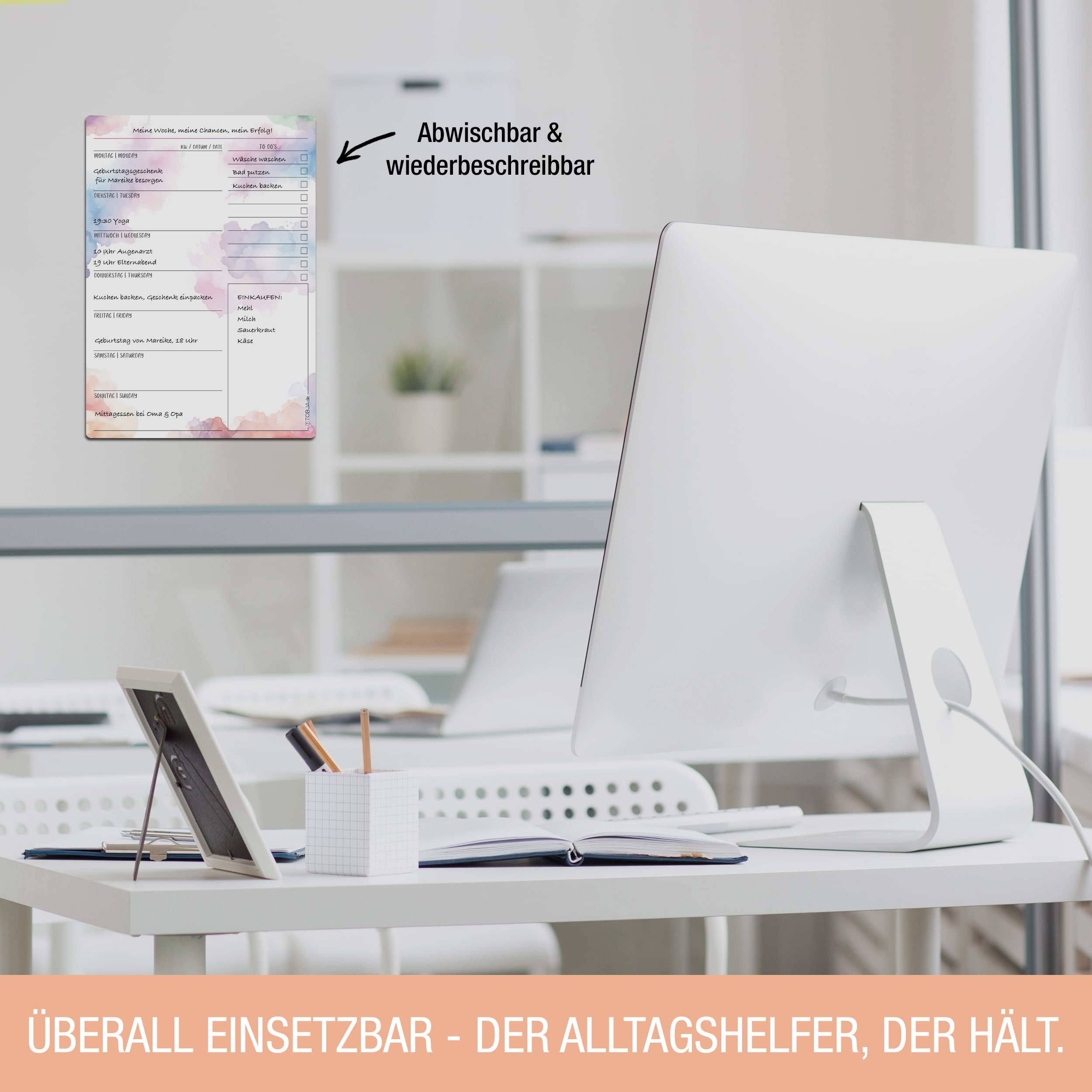 Aquarell Essensplaner - klebt überall, nass abwischbar!