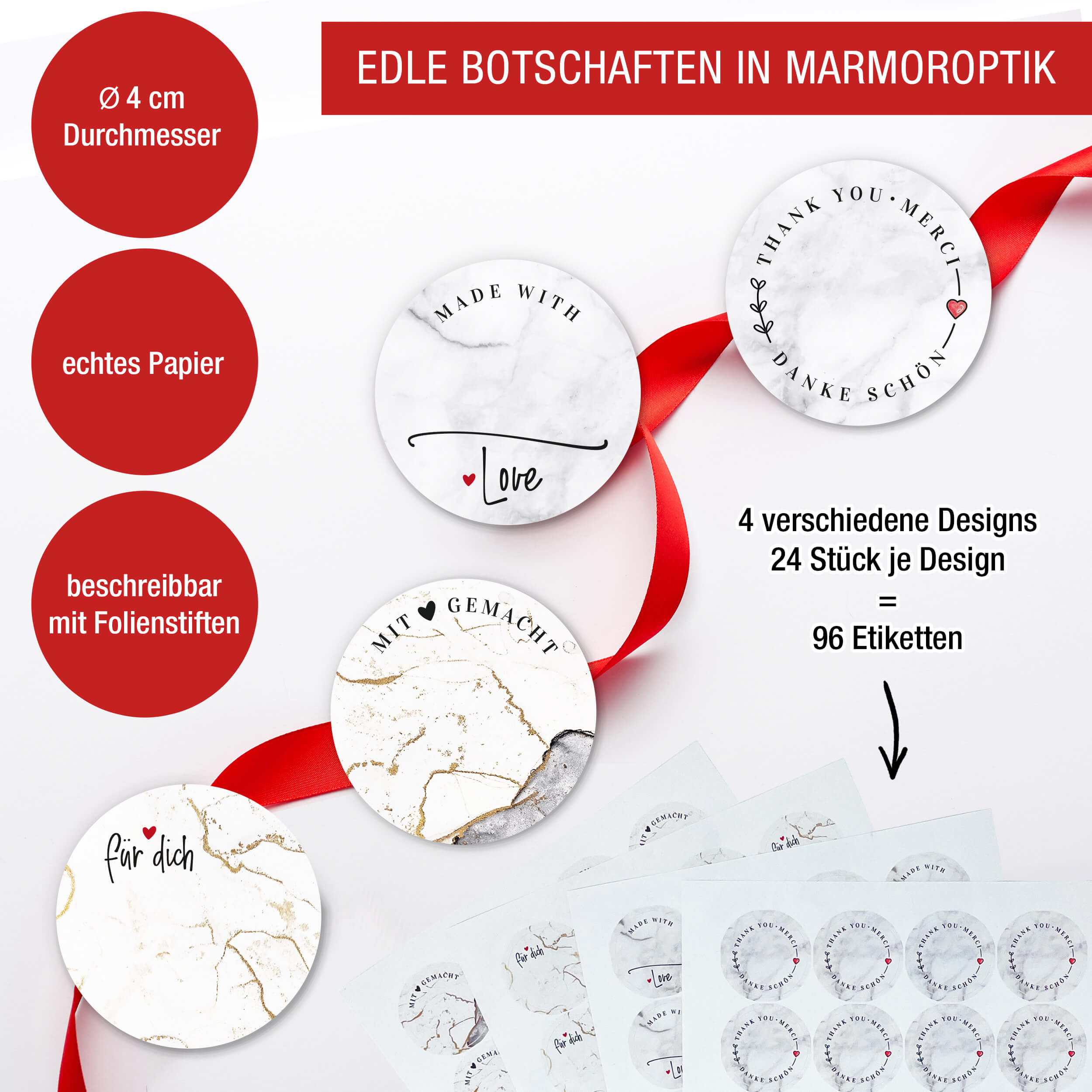 Sticker 4er-Set Bögen "Marmor Design"