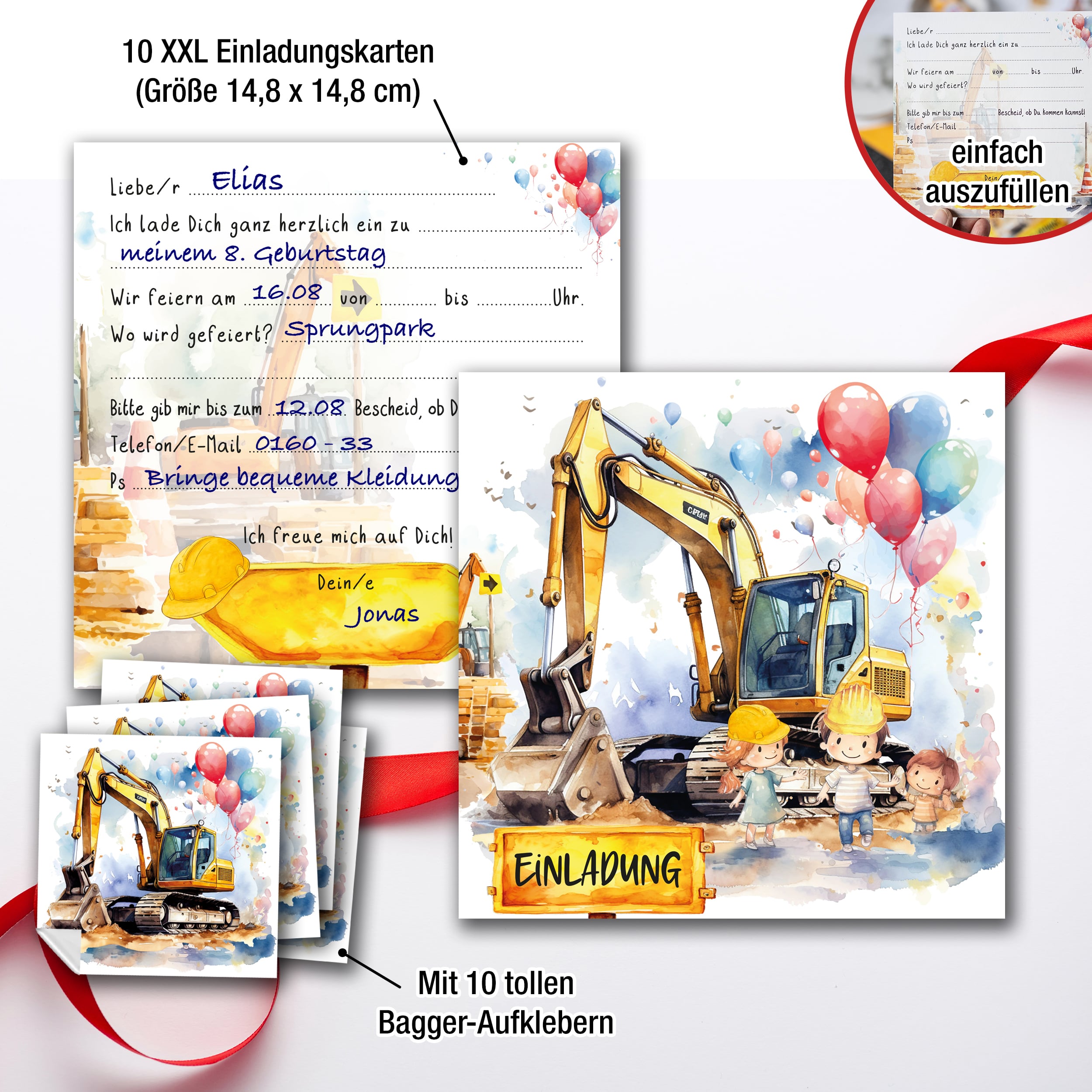 XXL Bagger Einladungskarten für Kindergeburtstag XXL Bagger Einladungskarten für Kindergeburtstag