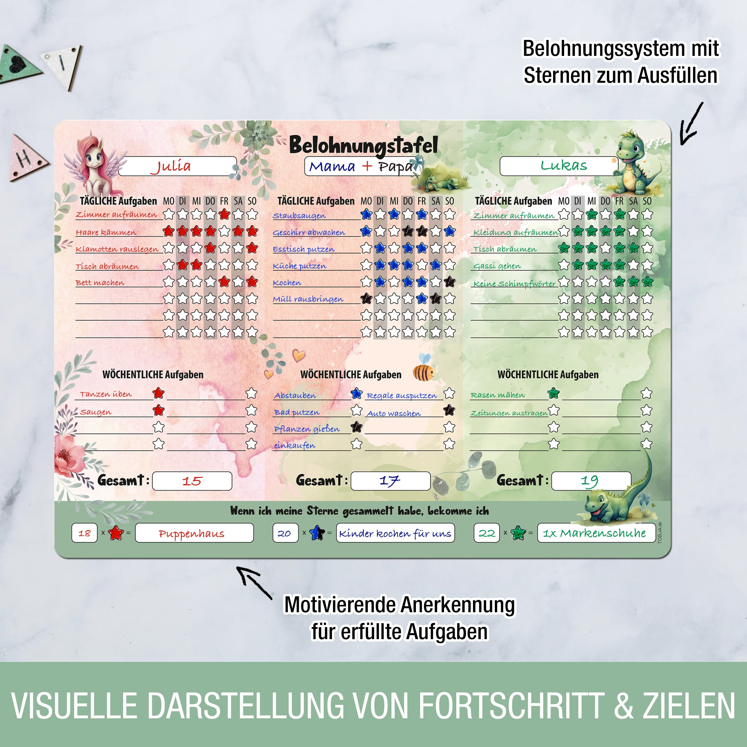 Belohnungstafel Einhorn, Dino magentisch