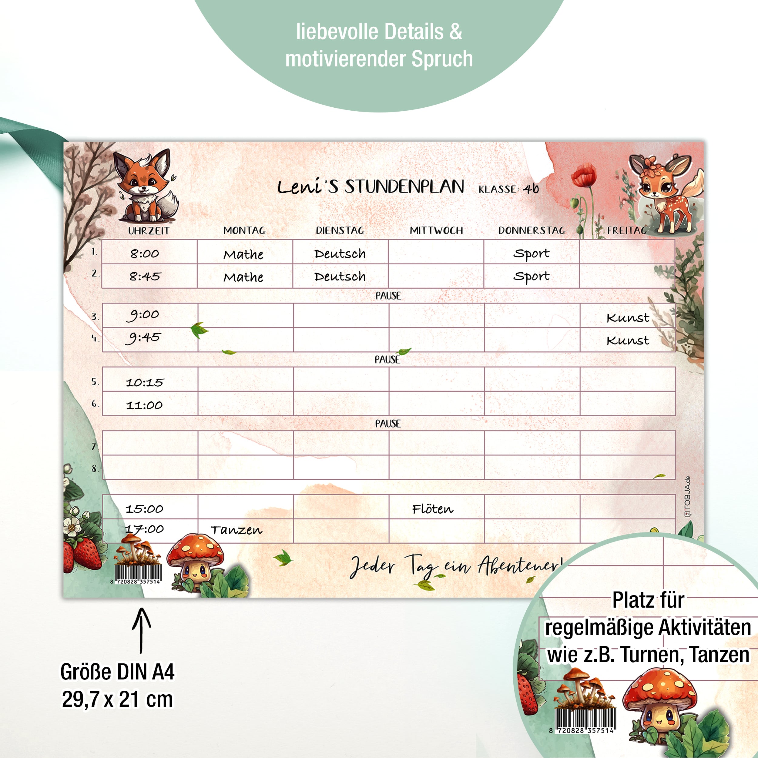 Kinder Stundenplan mit tierischem Spaßgarant!