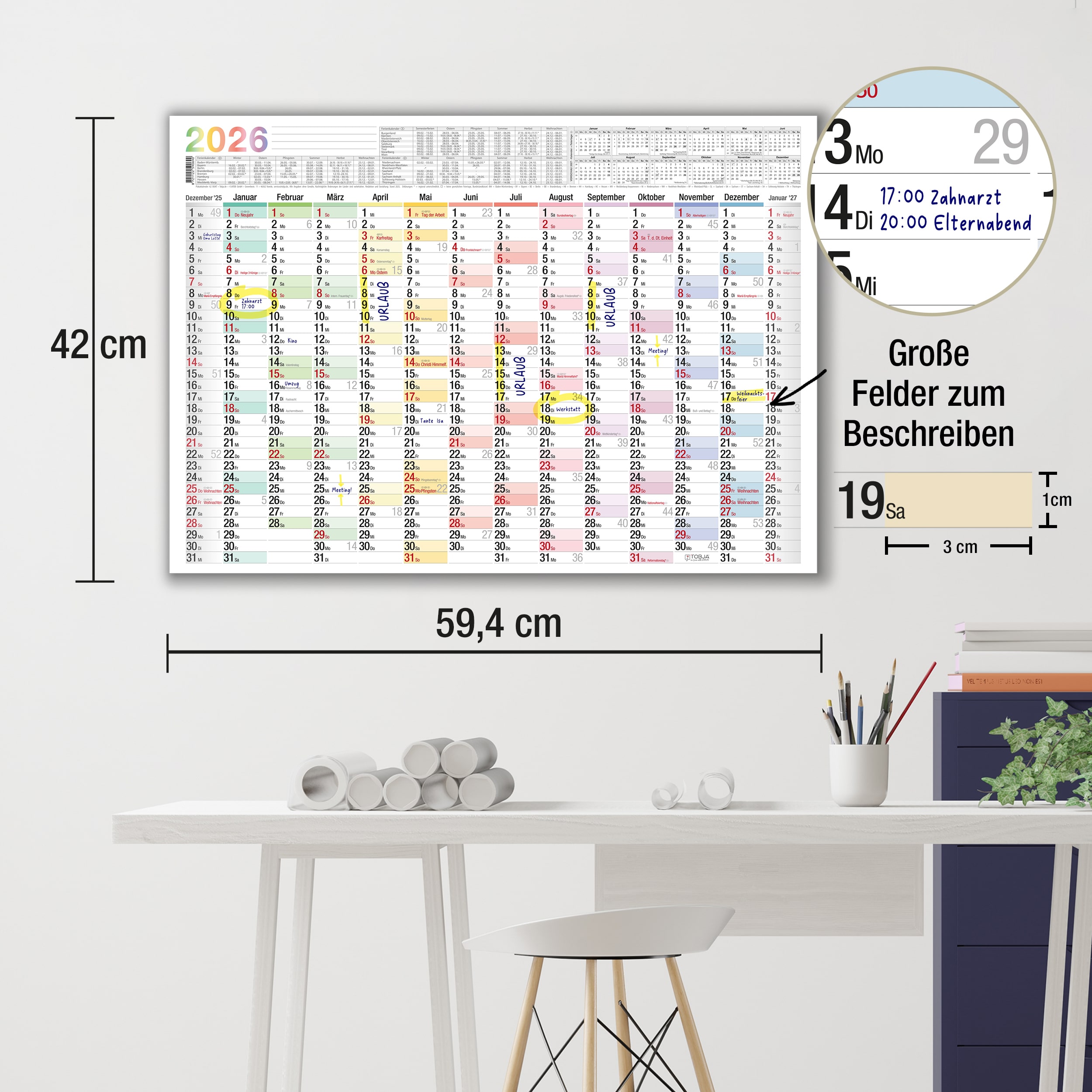 Wandkalender A2 2026 "bunt"