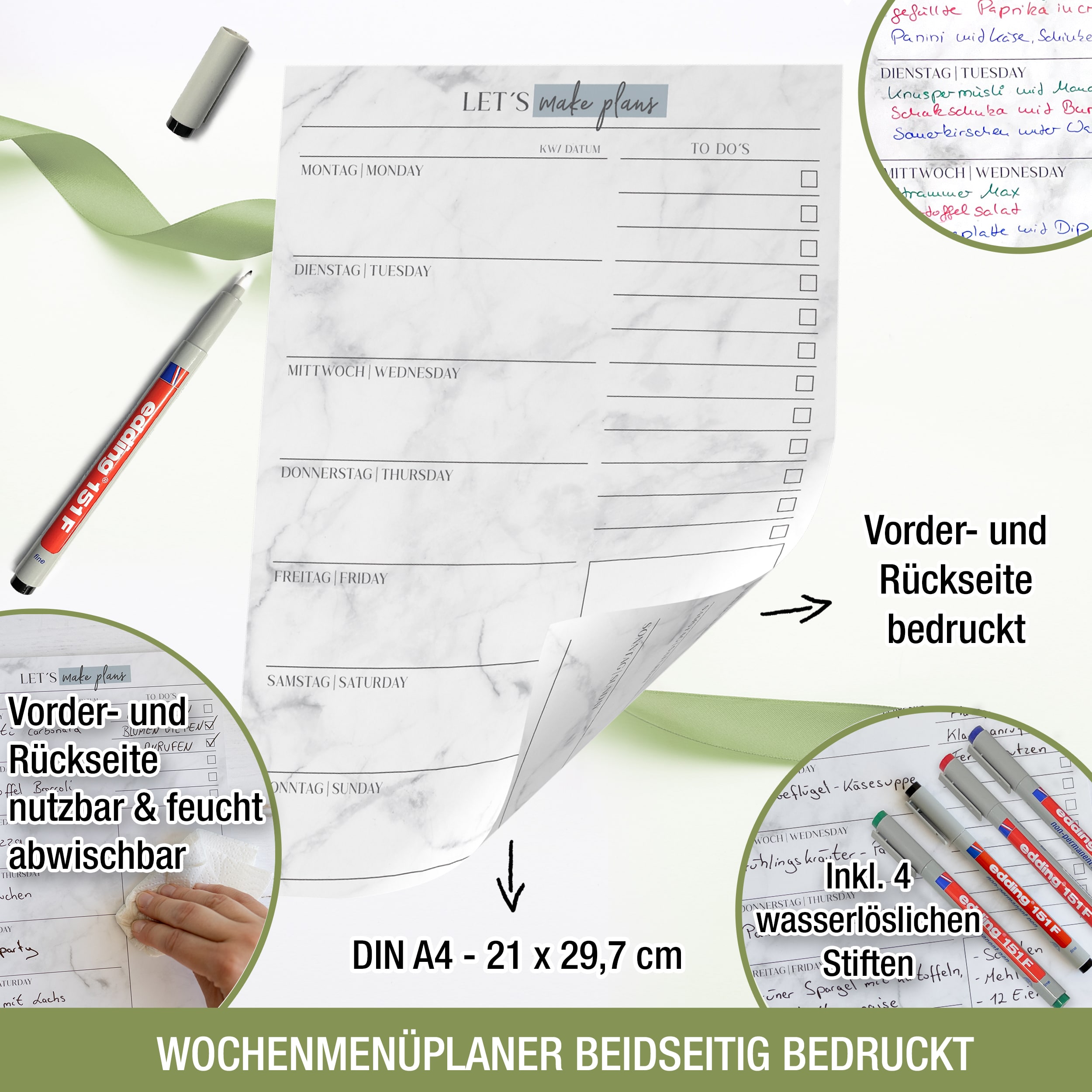 Menüplaner Blatt inkl. 4 edding Stifte